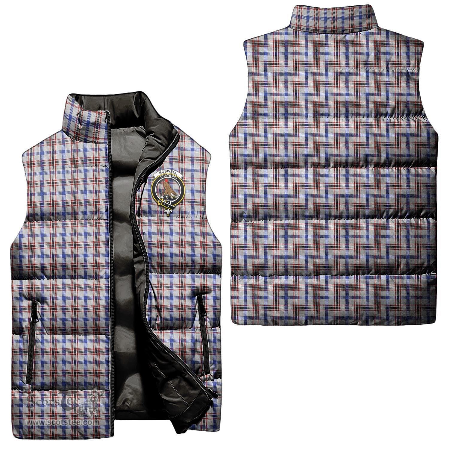 Scottish Boswell Clan Tartan Puffer Vest, Family Crest Plaid Sleeveless Down Jacket Scottish Plaid Tartan Plaid - ScotsTee - scotstee.com