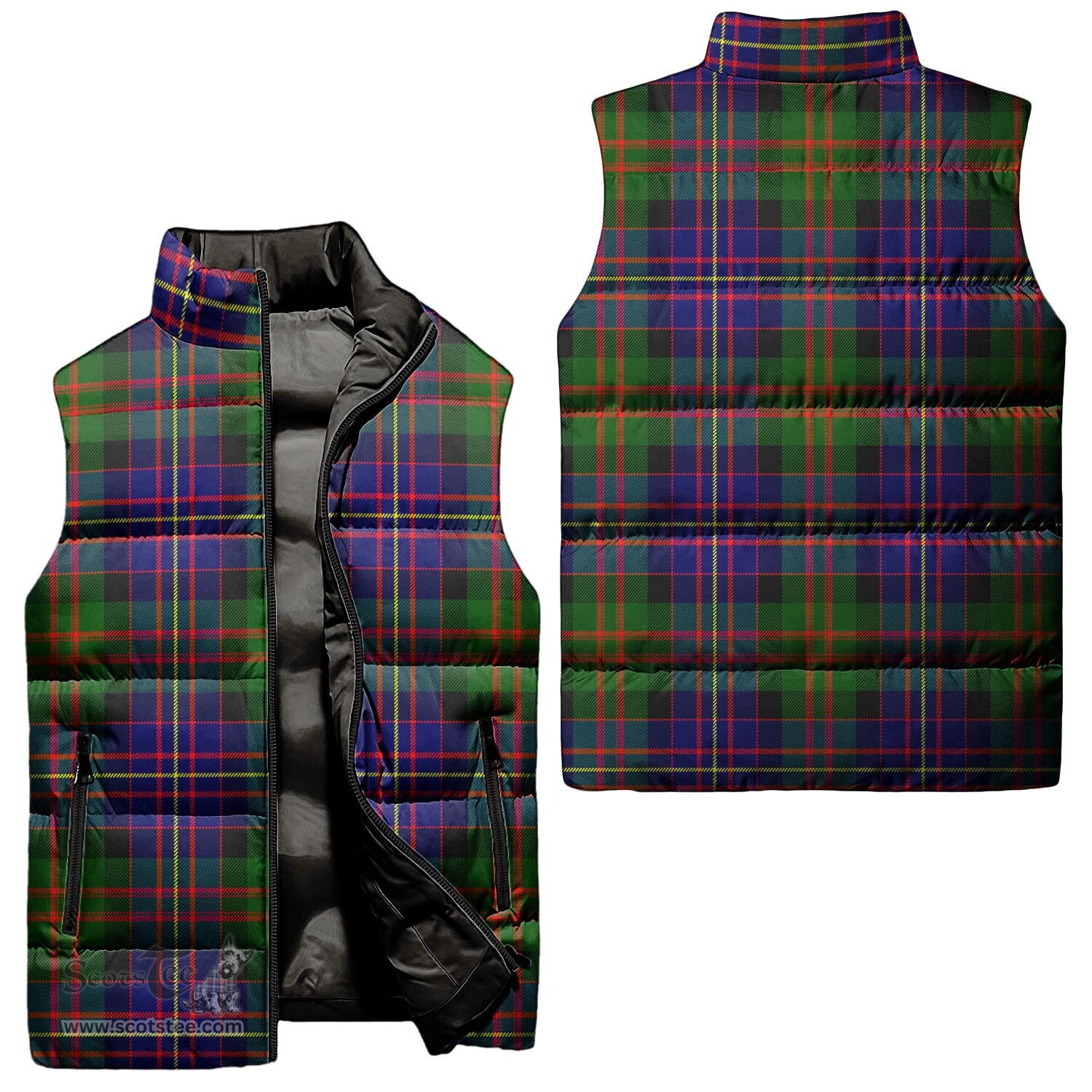 Scottish Chalmers Modern Tartan Tartan Puffer Vest, Tartan Plaid Sleeveless Down Jacket Scottish Plaid Tartan Plaid - ScotsTee - scotstee.com