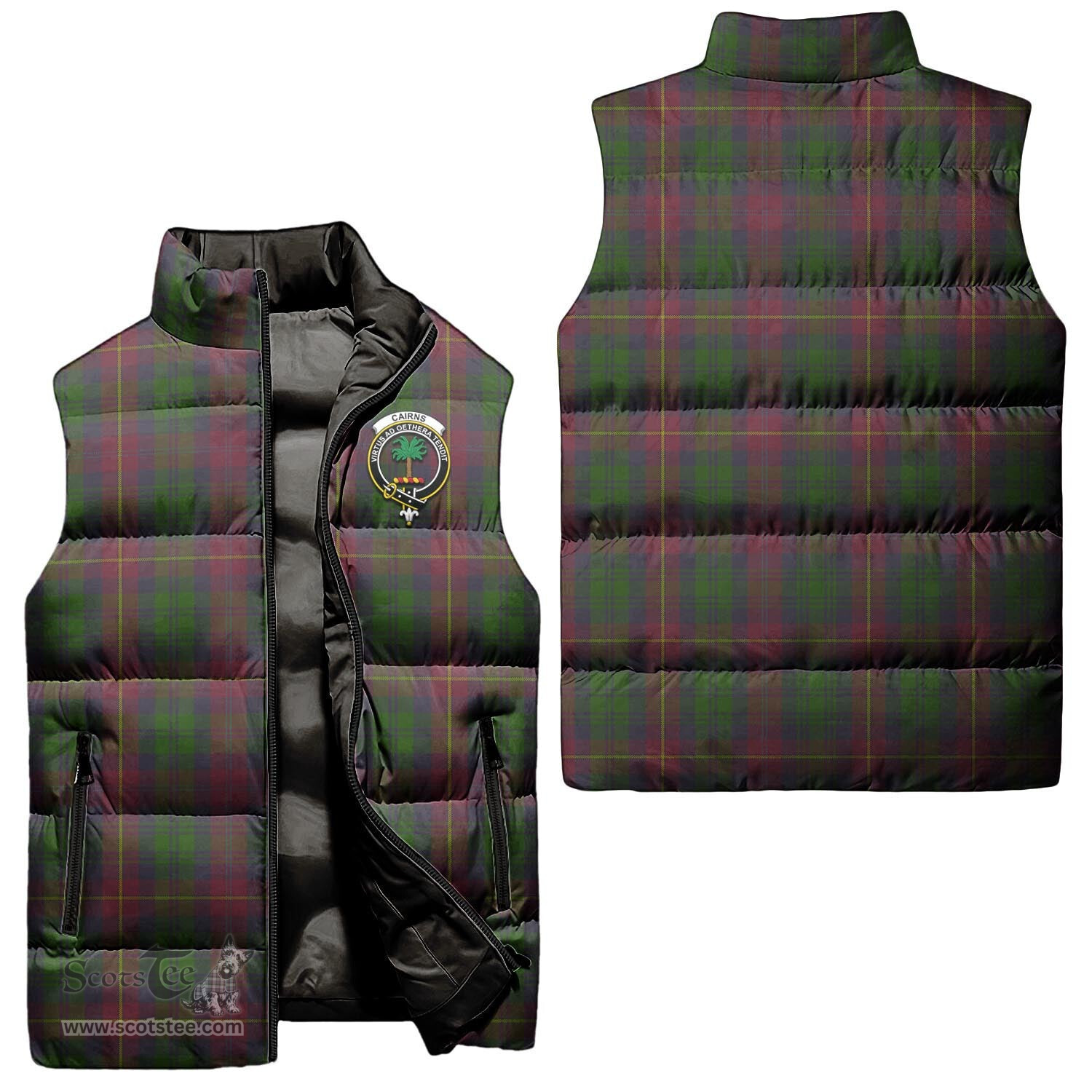 Scottish Cairns Clan Tartan Puffer Vest, Family Crest Plaid Sleeveless Down Jacket Scottish Plaid Tartan Plaid - ScotsTee - scotstee.com