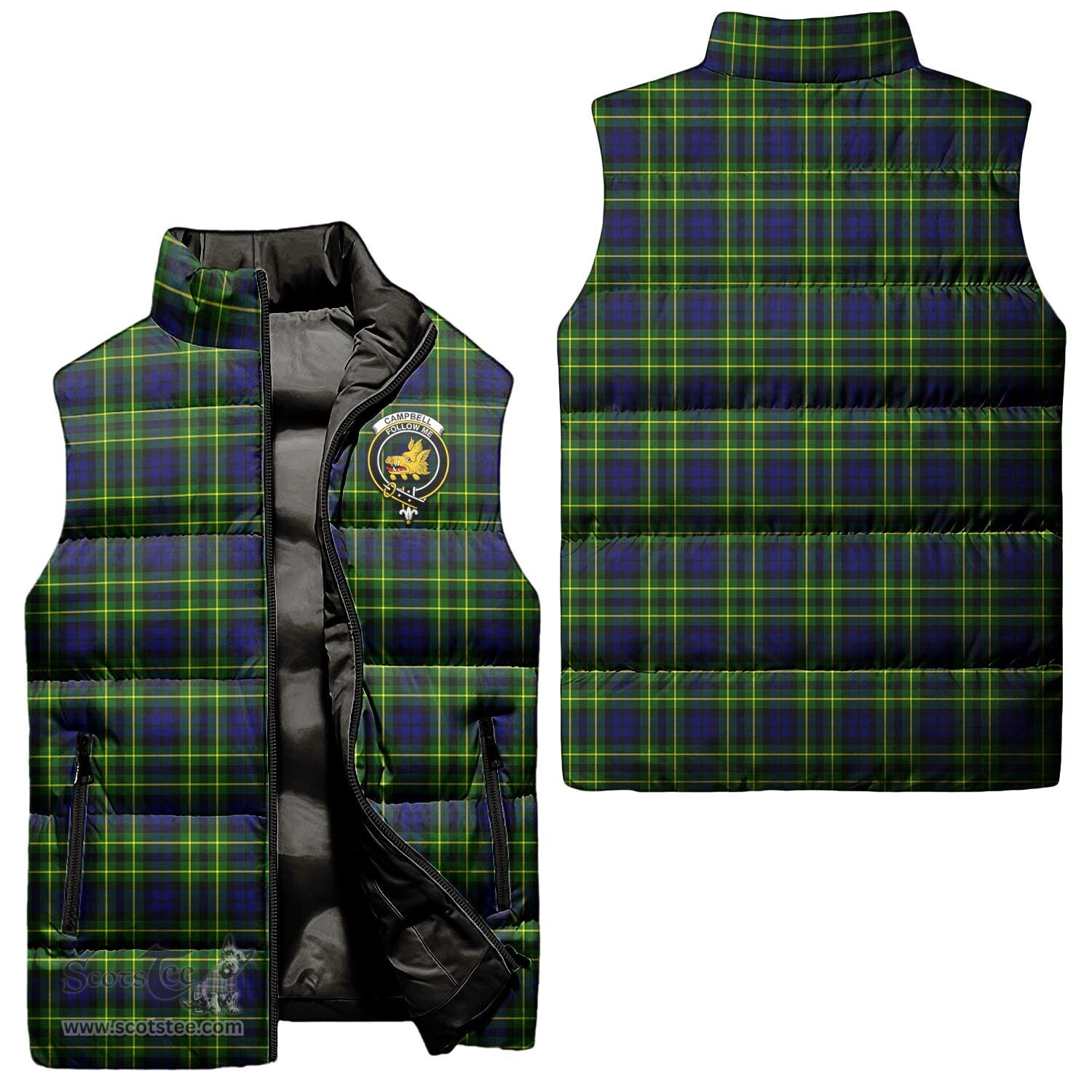 Scottish Campbell of Breadalbane Modern Clan Tartan Puffer Vest, Family Crest Plaid Sleeveless Down Jacket Scottish Plaid Tartan Plaid - ScotsTee - scotstee.com