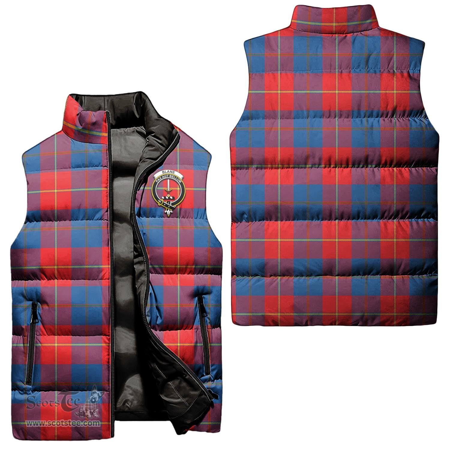 Scottish Blane Clan Tartan Puffer Vest, Family Crest Plaid Sleeveless Down Jacket Scottish Plaid Tartan Plaid - ScotsTee - scotstee.com