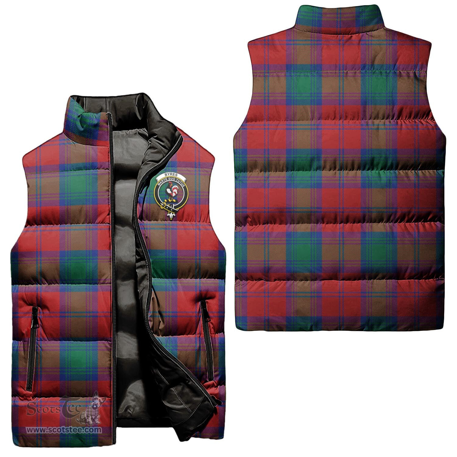 Scottish Byres (Byses) Clan Tartan Puffer Vest, Family Crest Plaid Sleeveless Down Jacket Scottish Plaid Tartan Plaid - ScotsTee - scotstee.com