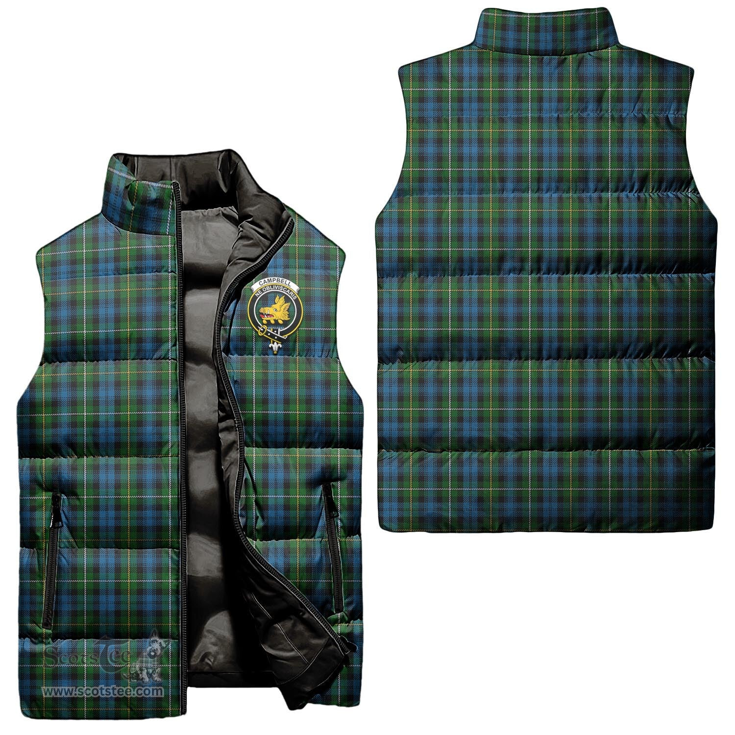 Scottish Campbell of Argyll #02 Clan Tartan Puffer Vest, Family Crest Plaid Sleeveless Down Jacket Scottish Plaid Tartan Plaid - ScotsTee - scotstee.com