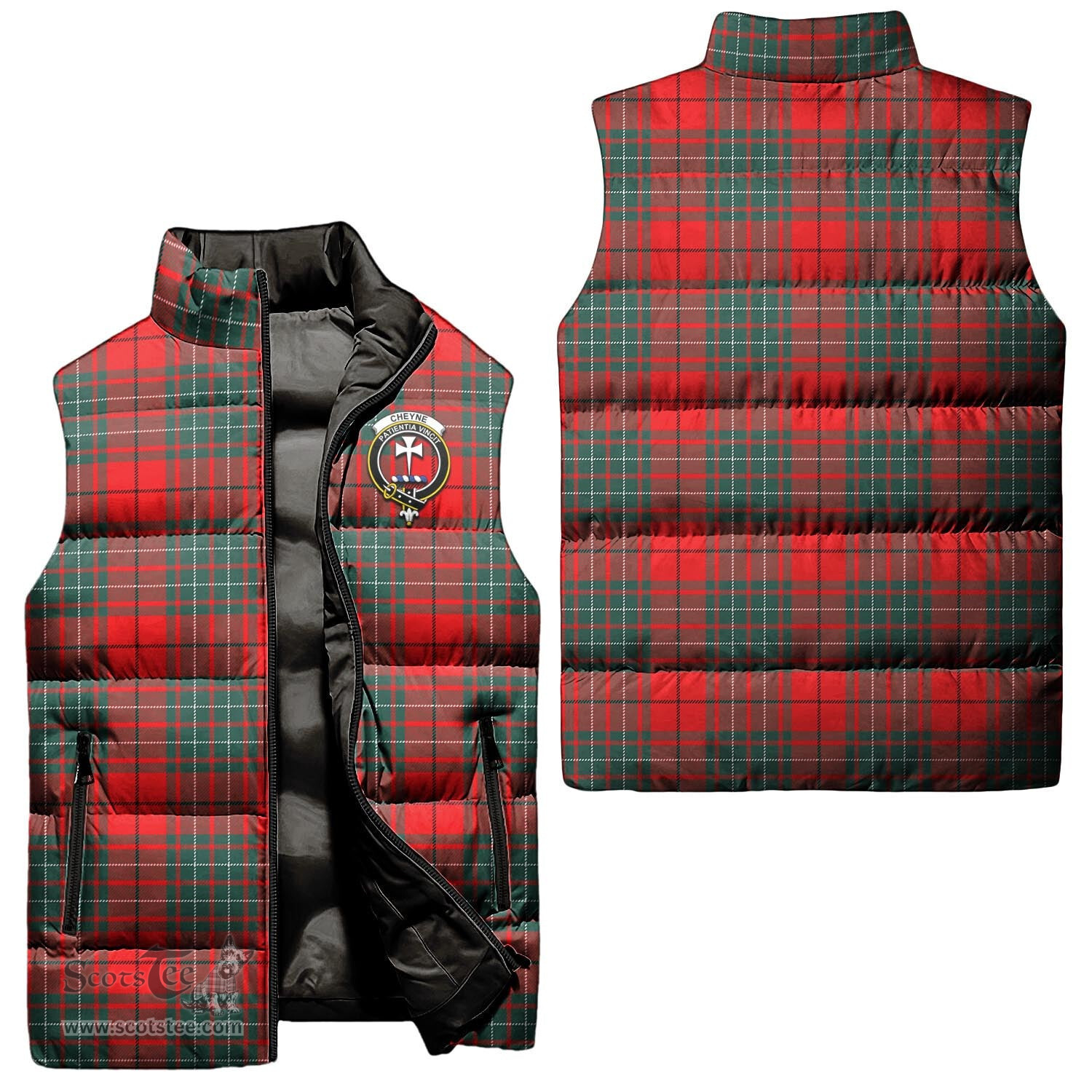Scottish Cheyne Clan Tartan Puffer Vest, Family Crest Plaid Sleeveless Down Jacket Scottish Plaid Tartan Plaid - ScotsTee - scotstee.com