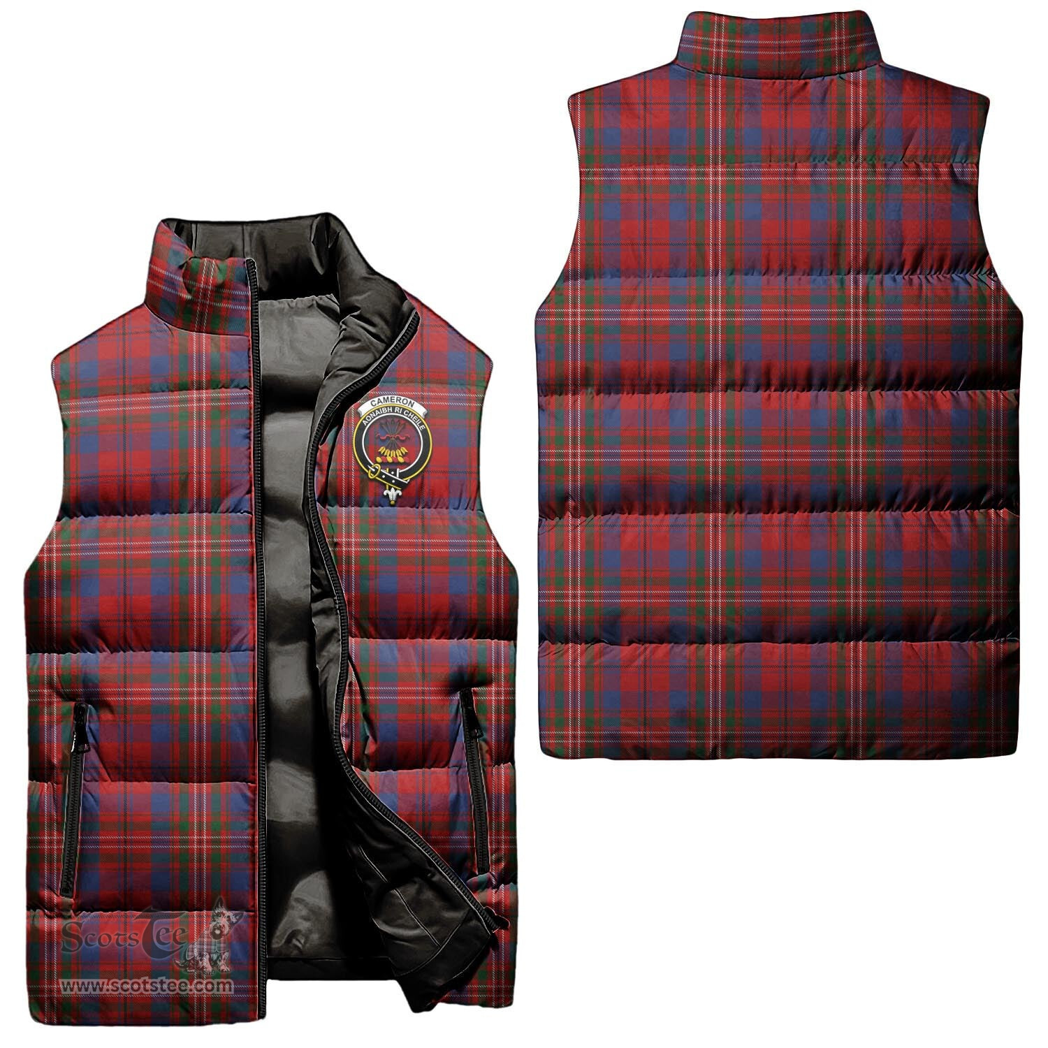 Scottish Cameron of Locheil Clan Tartan Puffer Vest, Family Crest Plaid Sleeveless Down Jacket Scottish Plaid Tartan Plaid - ScotsTee - scotstee.com