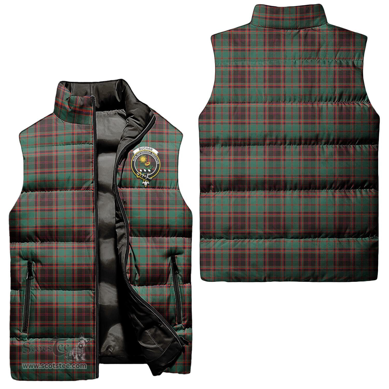 Scottish Buchan Ancient Clan Tartan Puffer Vest, Family Crest Plaid Sleeveless Down Jacket Scottish Plaid Tartan Plaid - ScotsTee - scotstee.com