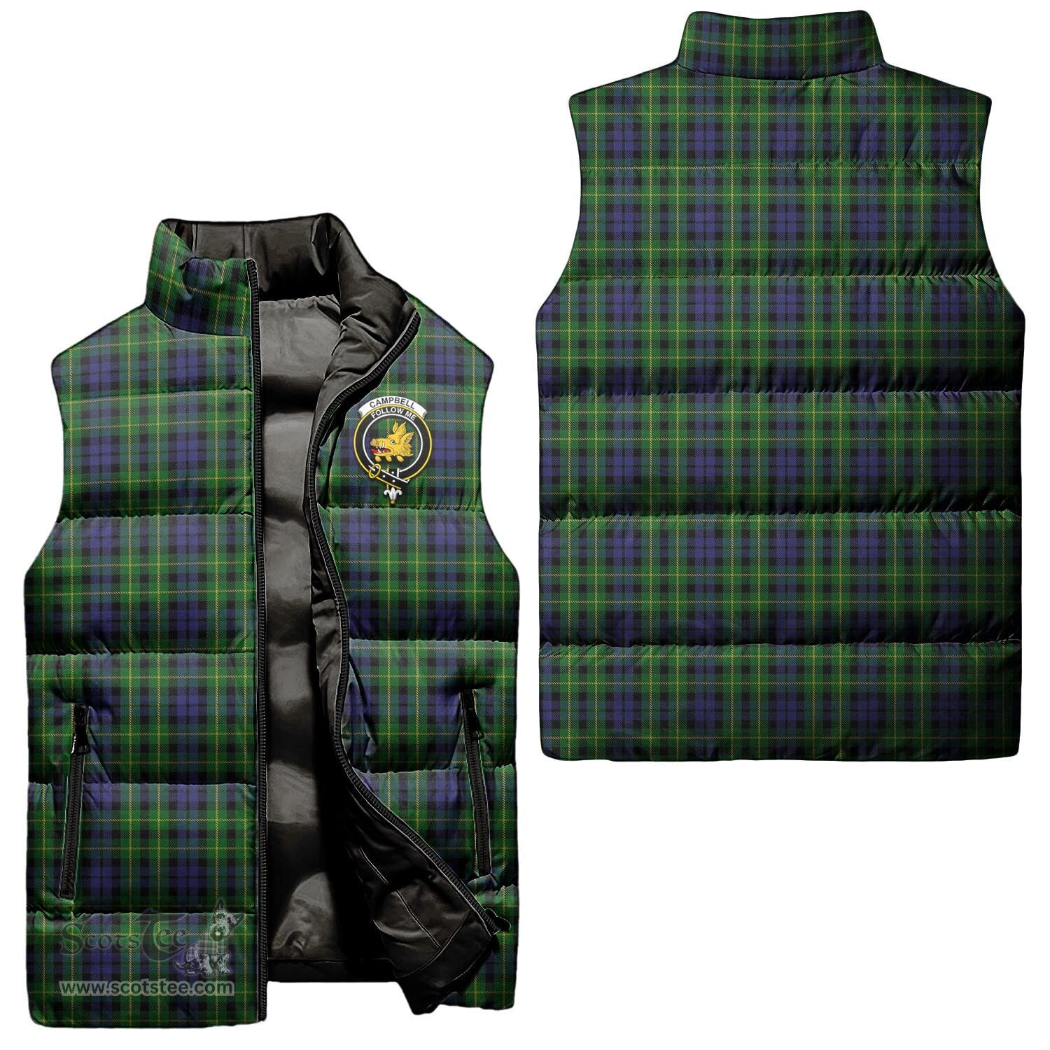 Scottish Campbell of Breadalbane Clan Tartan Puffer Vest, Family Crest Plaid Sleeveless Down Jacket Scottish Plaid Tartan Plaid - ScotsTee - scotstee.com