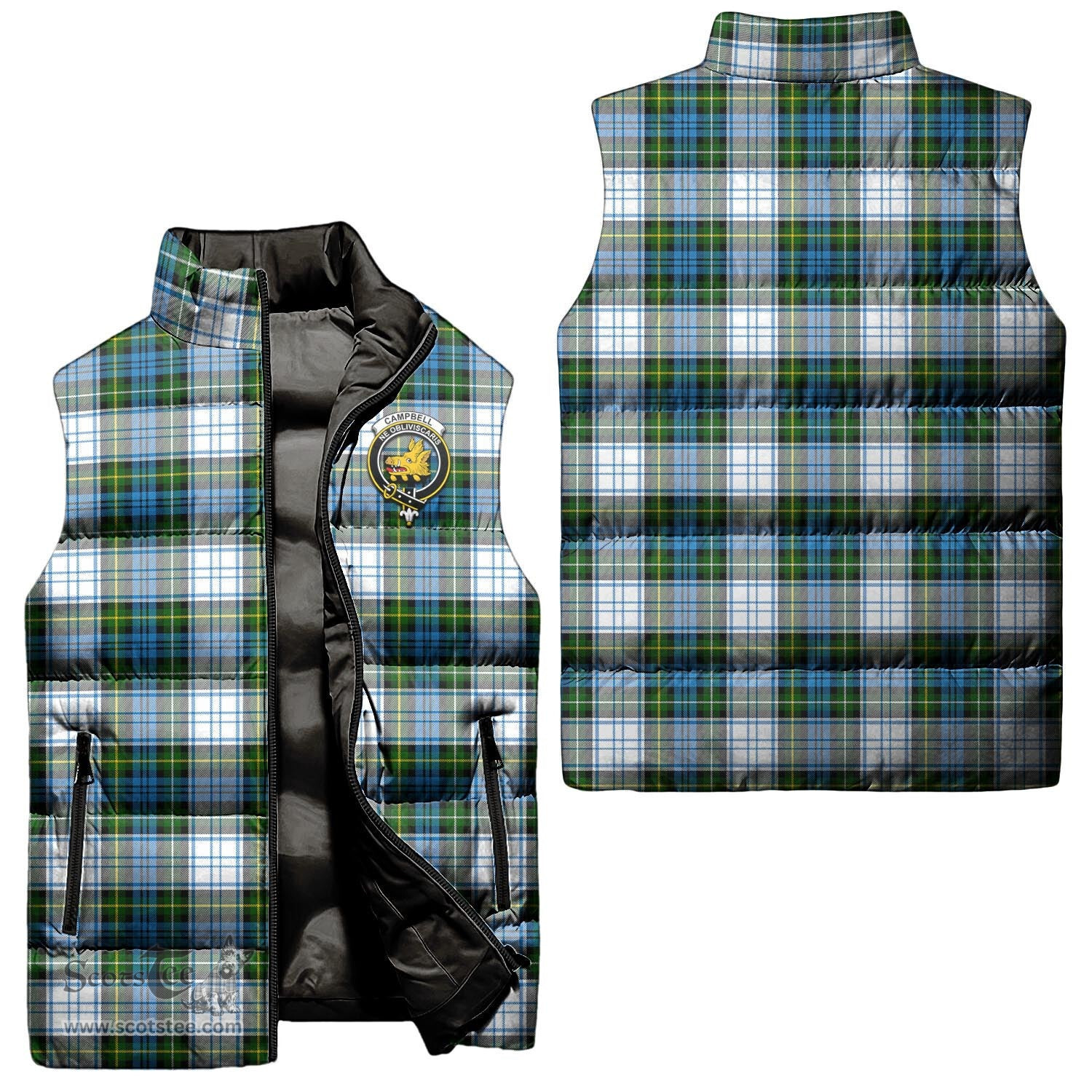 Scottish Campbell Dress Clan Tartan Puffer Vest, Family Crest Plaid Sleeveless Down Jacket Scottish Plaid Tartan Plaid - ScotsTee - scotstee.com