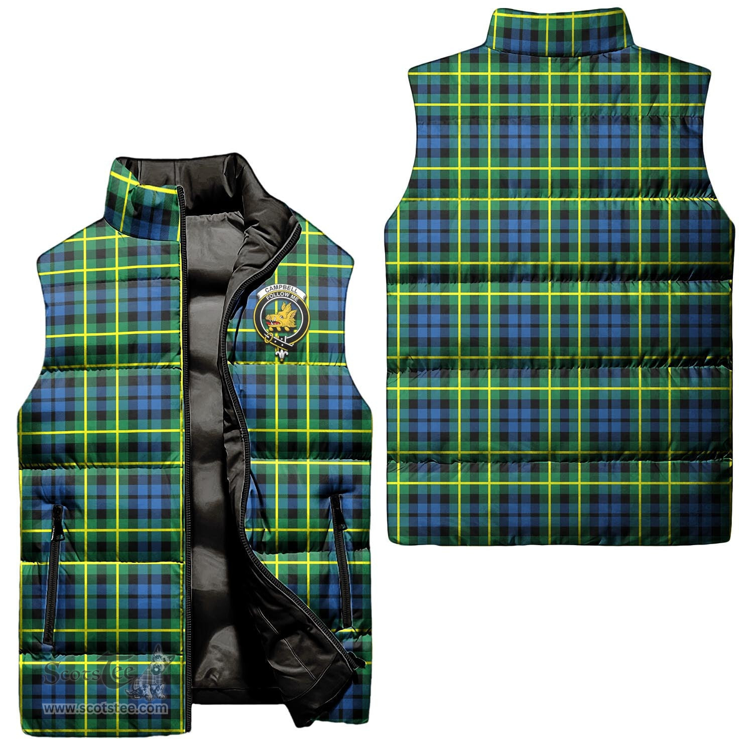 Scottish Campbell of Breadalbane Ancient Clan Tartan Puffer Vest, Family Crest Plaid Sleeveless Down Jacket Scottish Plaid Tartan Plaid - ScotsTee - scotstee.com