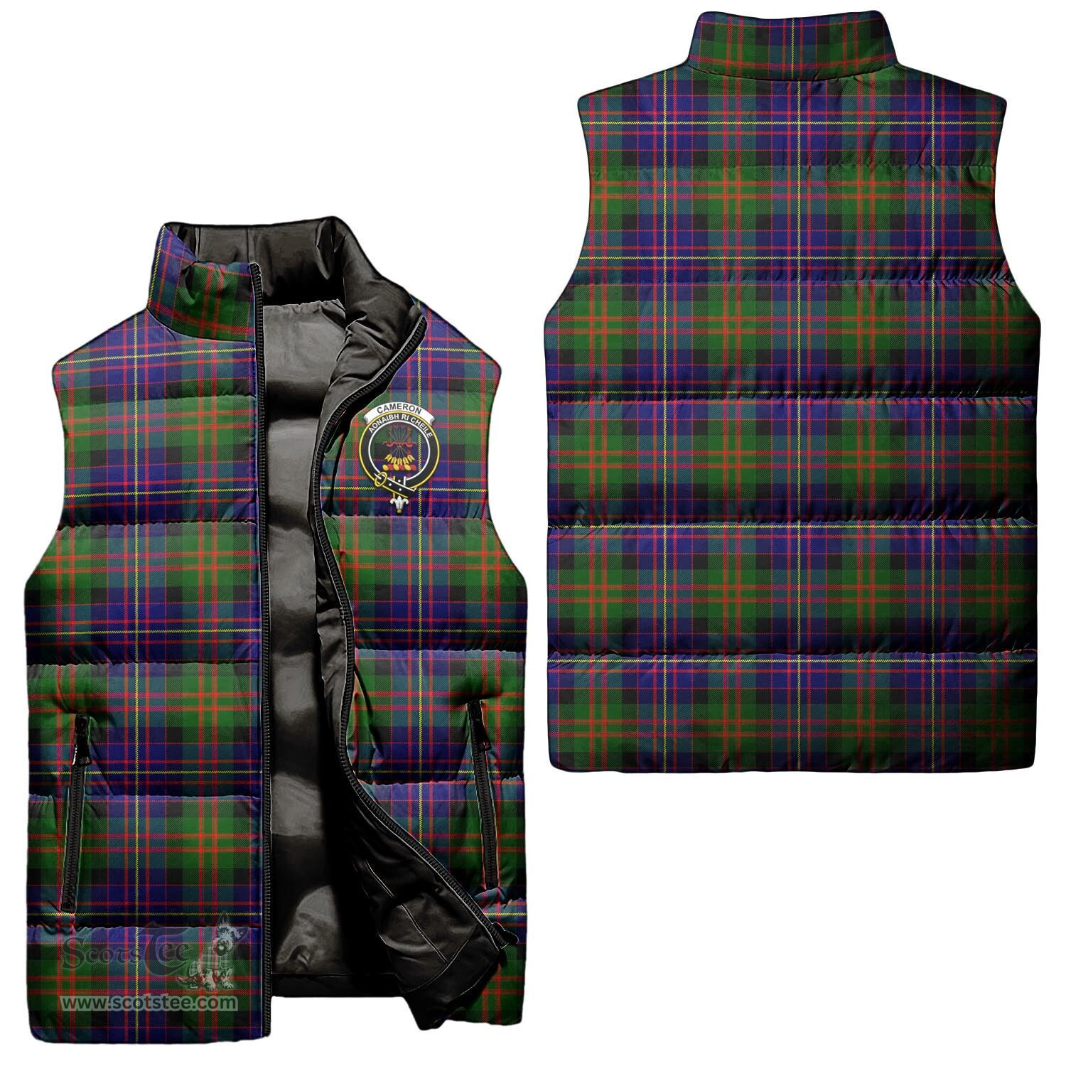 Scottish Cameron of Erracht Modern Clan Tartan Puffer Vest, Family Crest Plaid Sleeveless Down Jacket Scottish Plaid Tartan Plaid - ScotsTee - scotstee.com