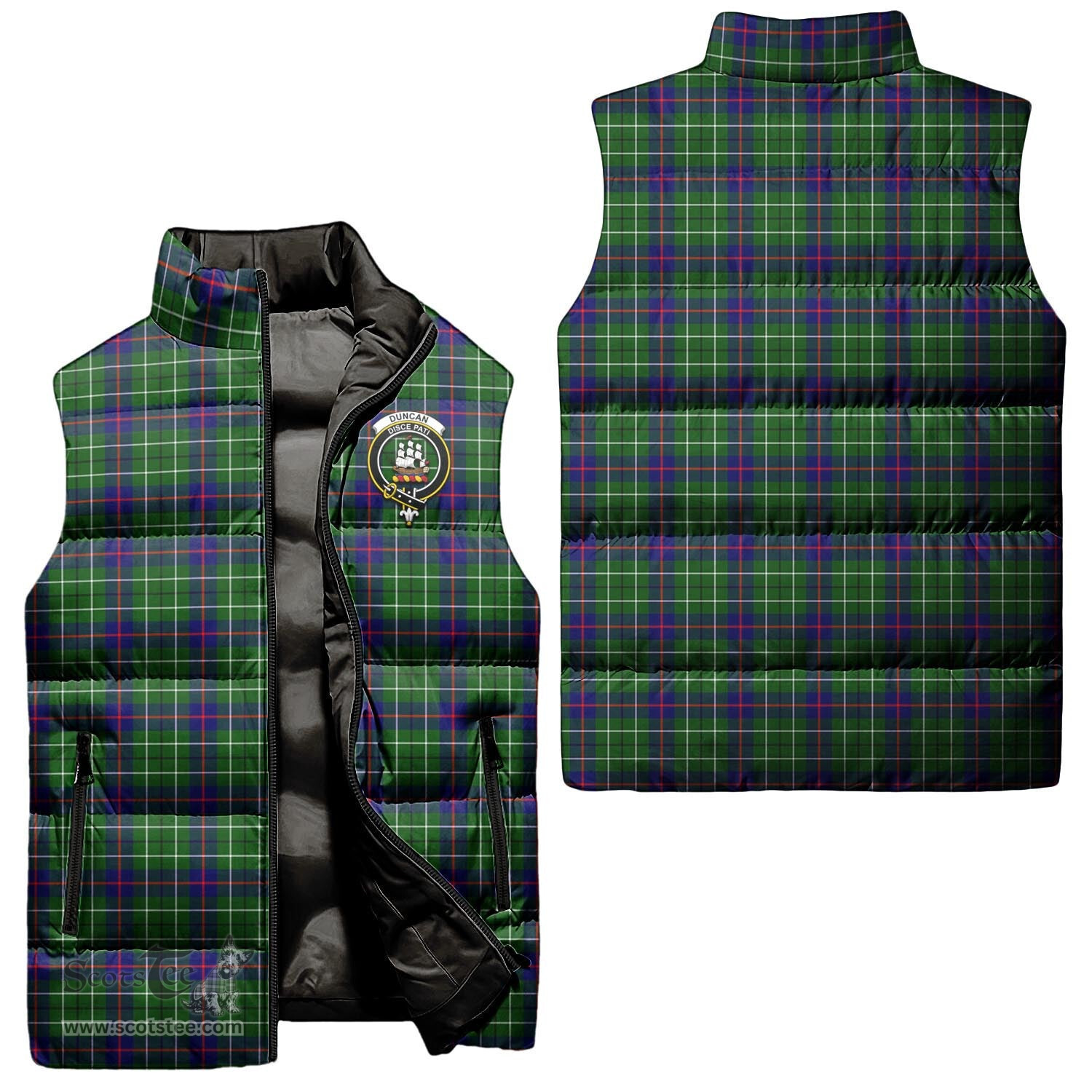 Scottish Duncan Modern Clan Tartan Puffer Vest, Family Crest Plaid Sleeveless Down Jacket Scottish Plaid Tartan Plaid - ScotsTee - scotstee.com