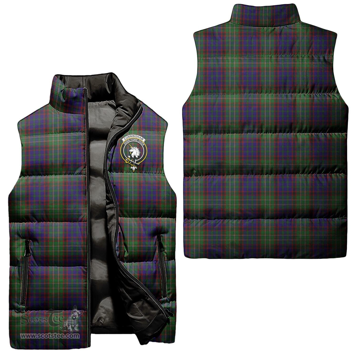 Scottish Cunningham Hunting Clan Tartan Puffer Vest, Family Crest Plaid Sleeveless Down Jacket Scottish Plaid Tartan Plaid - ScotsTee - scotstee.com