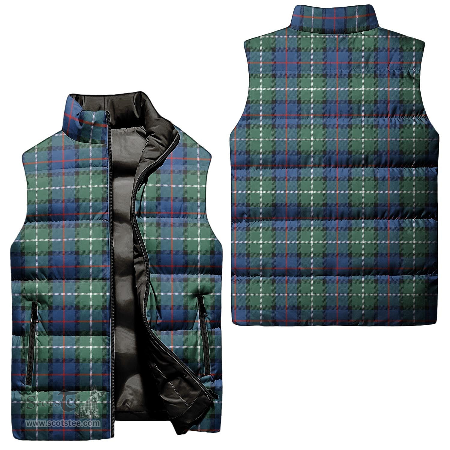 Scottish Davidson of Tulloch Tartan Tartan Puffer Vest, Tartan Plaid Sleeveless Down Jacket Scottish Plaid Tartan Plaid - ScotsTee - scotstee.com