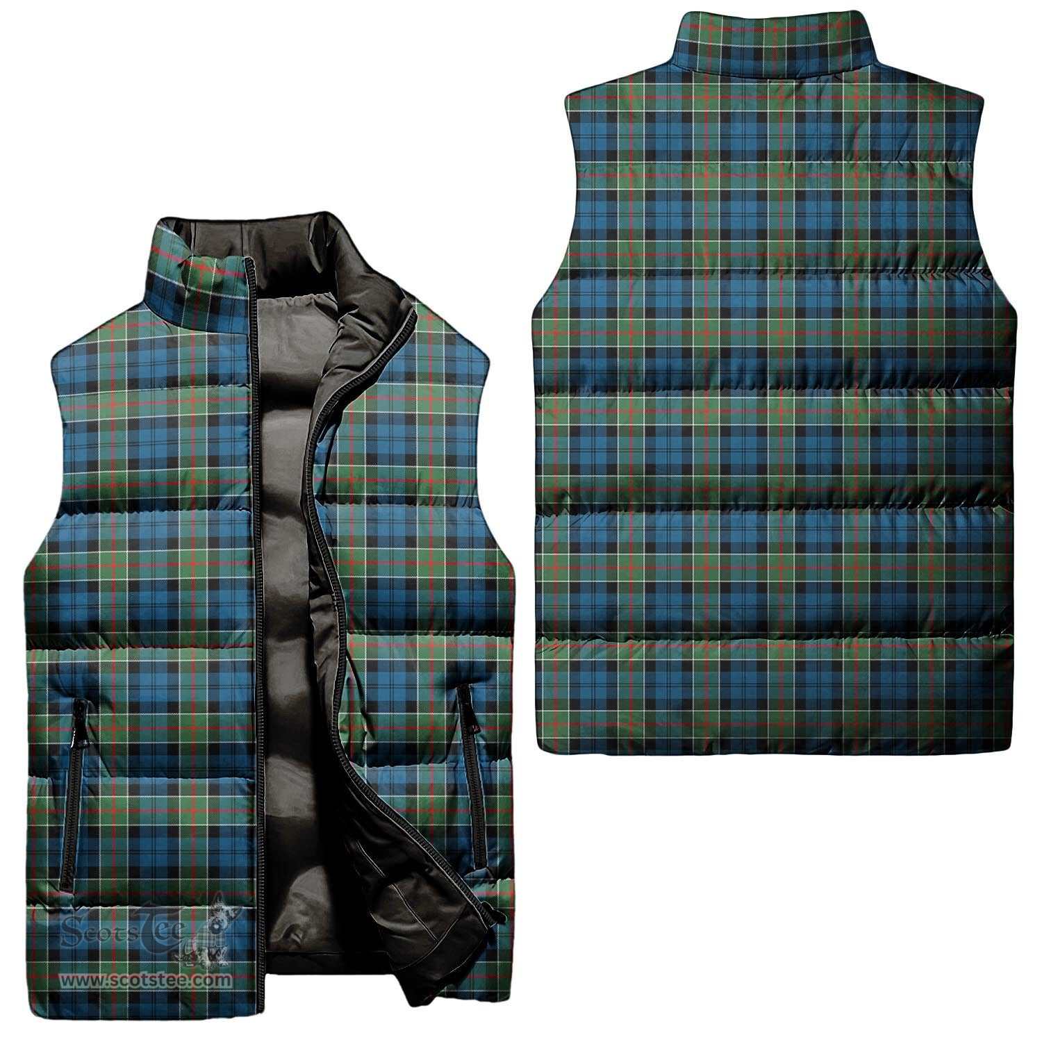 Scottish Colquhoun Ancient Tartan Tartan Puffer Vest, Tartan Plaid Sleeveless Down Jacket Scottish Plaid Tartan Plaid - ScotsTee - scotstee.com