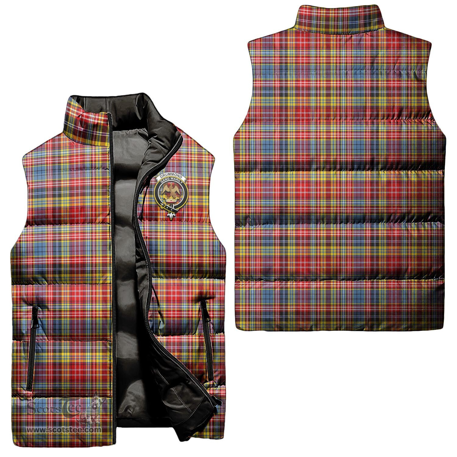Scottish Drummond of Strathallan Modern Clan Tartan Puffer Vest, Family Crest Plaid Sleeveless Down Jacket Scottish Plaid Tartan Plaid - ScotsTee - scotstee.com