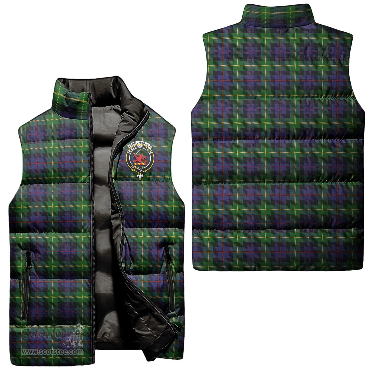 Scottish Farquharson Clan Tartan Puffer Vest, Family Crest Plaid Sleeveless Down Jacket Scottish Plaid Tartan Plaid - ScotsTee - scotstee.com