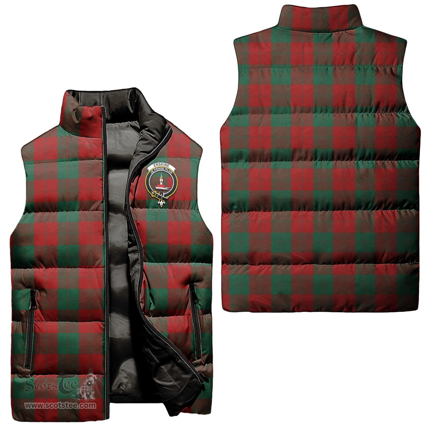 Scottish Erskine Clan Tartan Puffer Vest, Family Crest Plaid Sleeveless Down Jacket Scottish Plaid Tartan Plaid - ScotsTee - scotstee.com