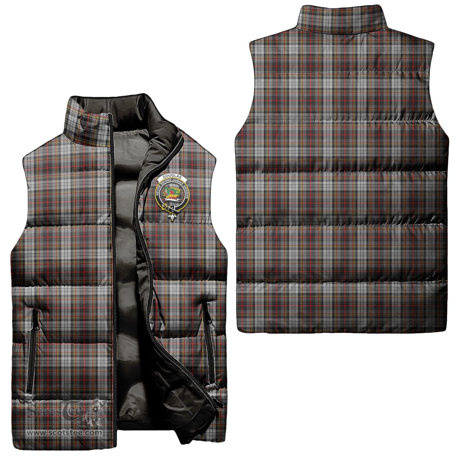 Scottish Douglas Ancient Dress Clan Tartan Puffer Vest, Family Crest Plaid Sleeveless Down Jacket Scottish Plaid Tartan Plaid - ScotsTee - scotstee.com