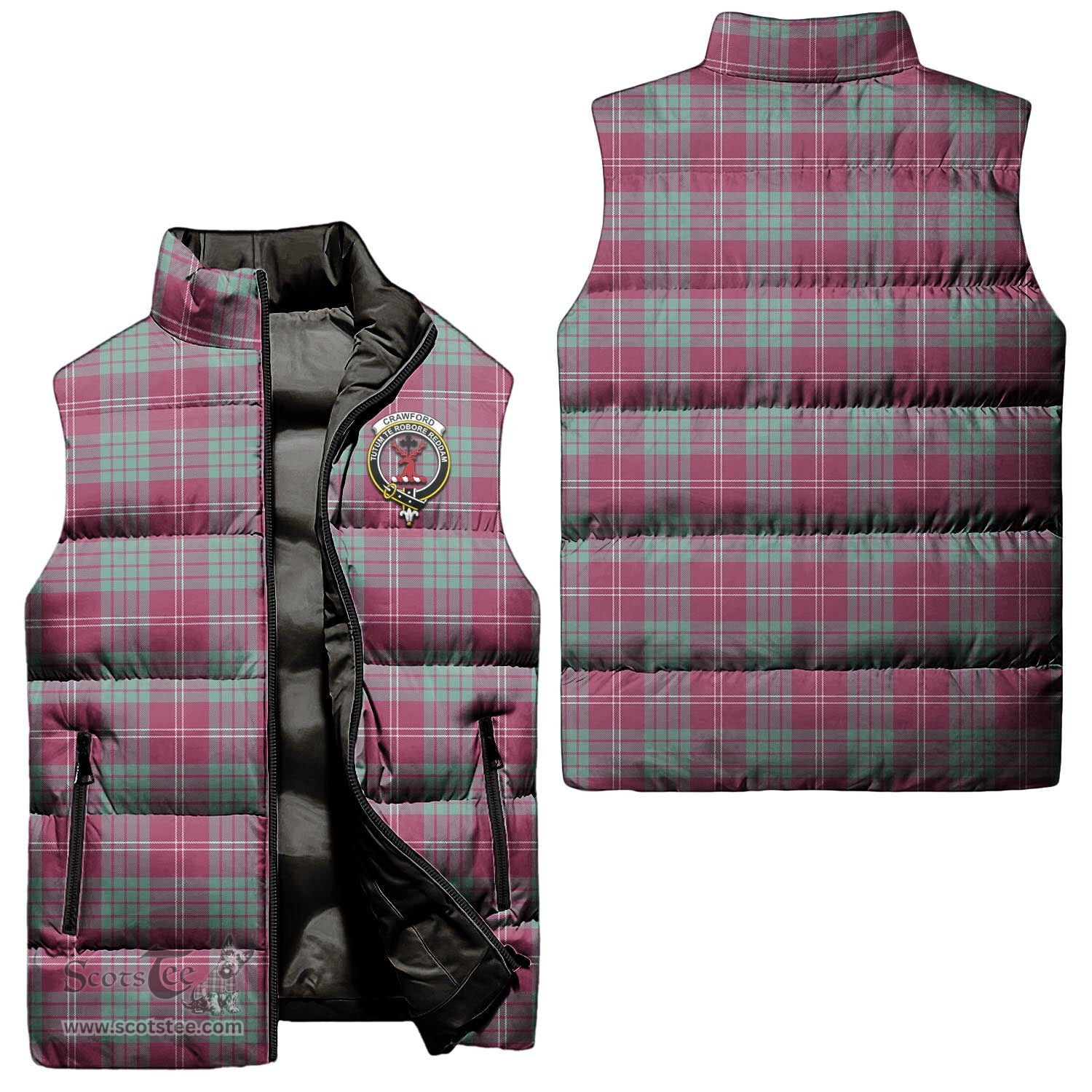 Scottish Crawford Ancient Clan Tartan Puffer Vest, Family Crest Plaid Sleeveless Down Jacket Scottish Plaid Tartan Plaid - ScotsTee - scotstee.com