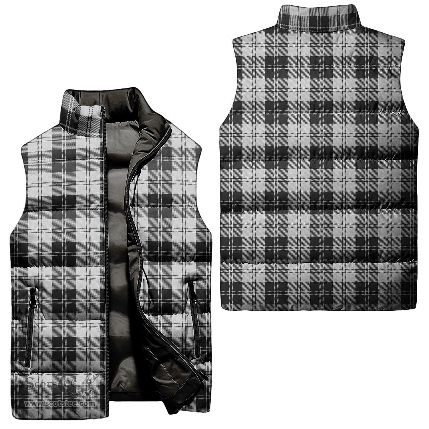 Scottish Erskine Black and White Tartan Tartan Puffer Vest, Tartan Plaid Sleeveless Down Jacket Scottish Plaid Tartan Plaid - ScotsTee - scotstee.com