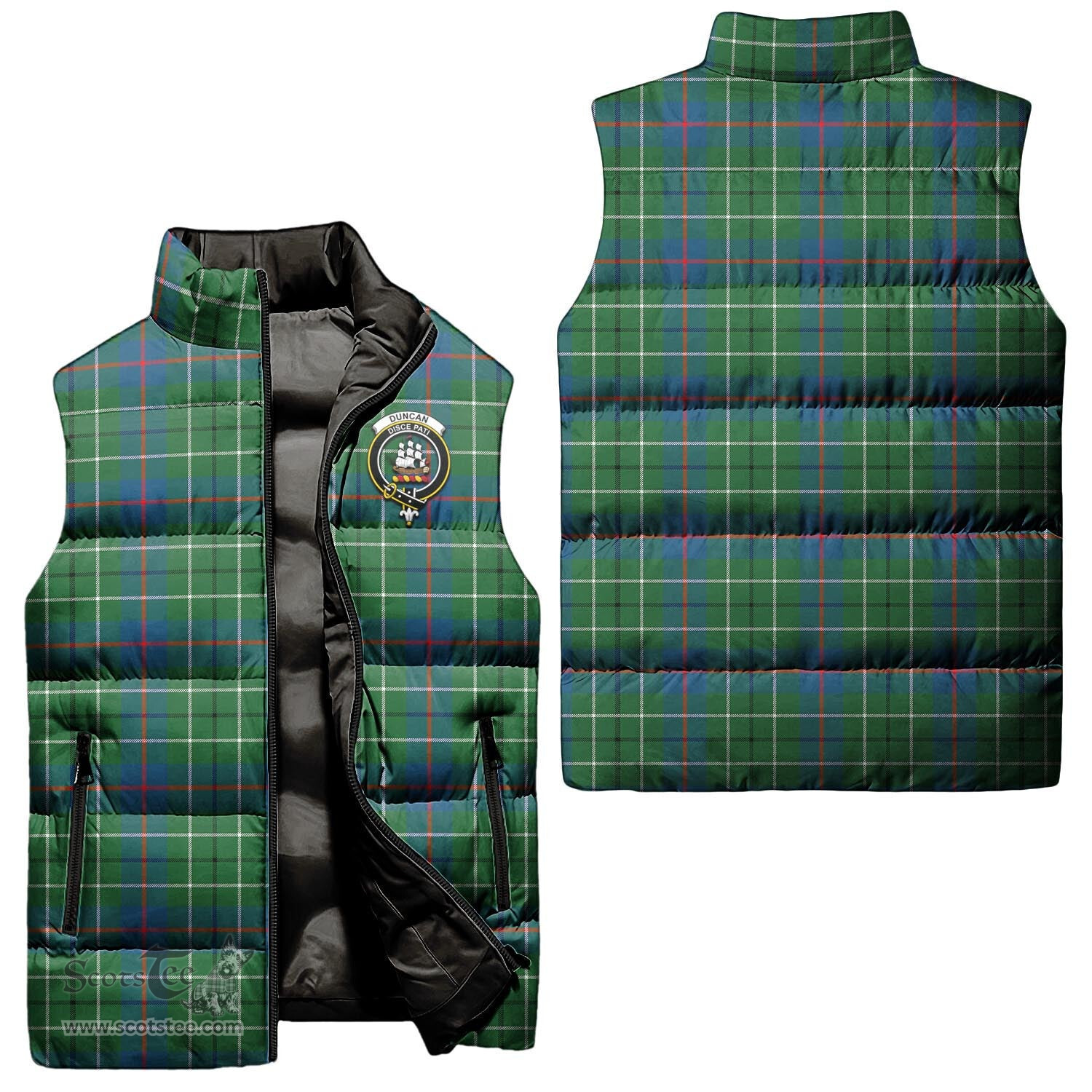 Scottish Duncan Ancient Clan Tartan Puffer Vest, Family Crest Plaid Sleeveless Down Jacket Scottish Plaid Tartan Plaid - ScotsTee - scotstee.com