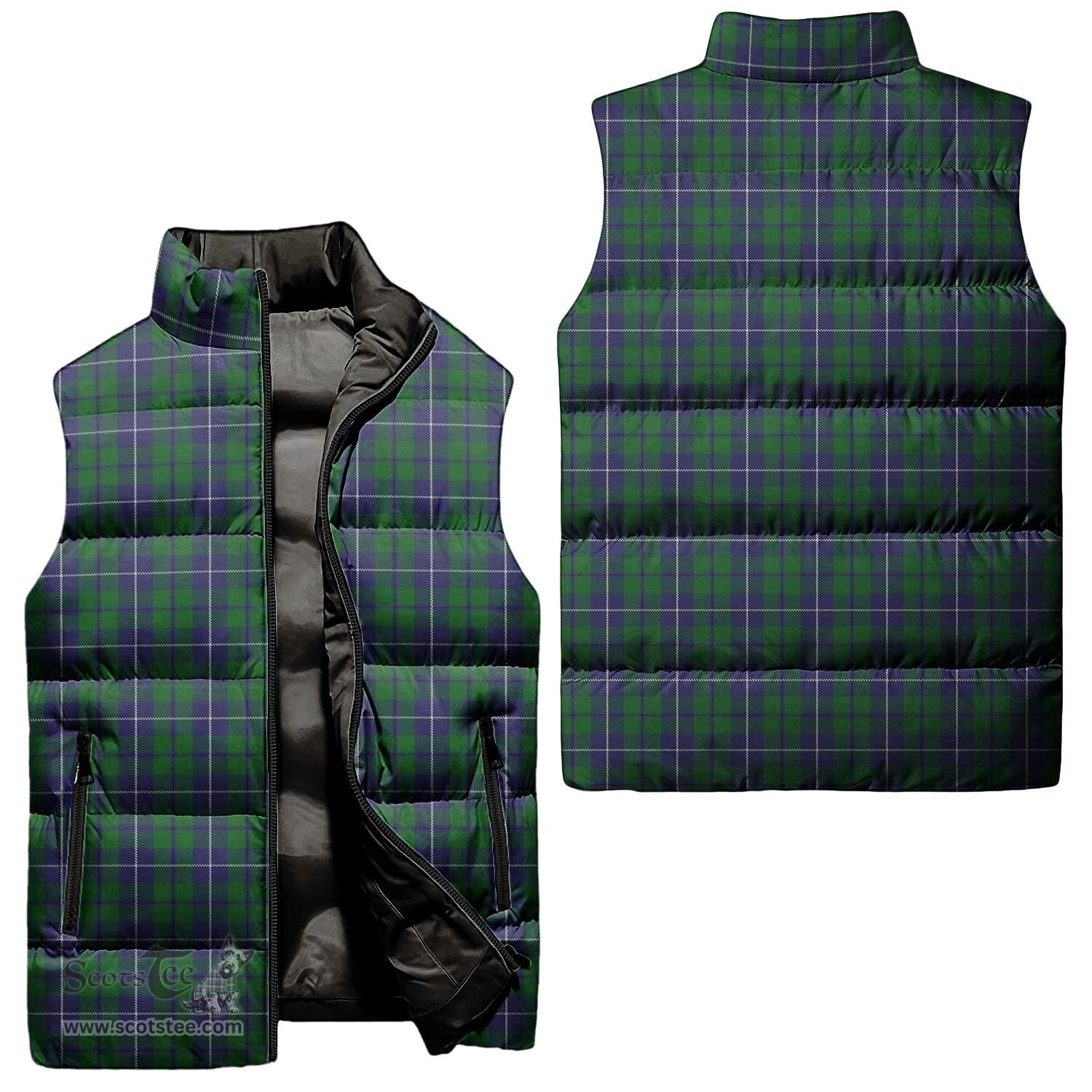 Scottish Douglas Green Tartan Tartan Puffer Vest, Tartan Plaid Sleeveless Down Jacket Scottish Plaid Tartan Plaid - ScotsTee - scotstee.com