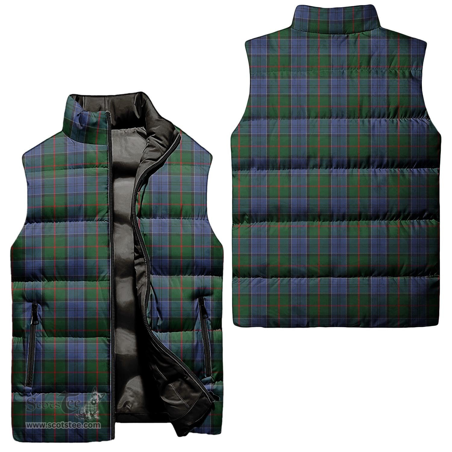Scottish Colquhoun Tartan Tartan Puffer Vest, Tartan Plaid Sleeveless Down Jacket Scottish Plaid Tartan Plaid - ScotsTee - scotstee.com