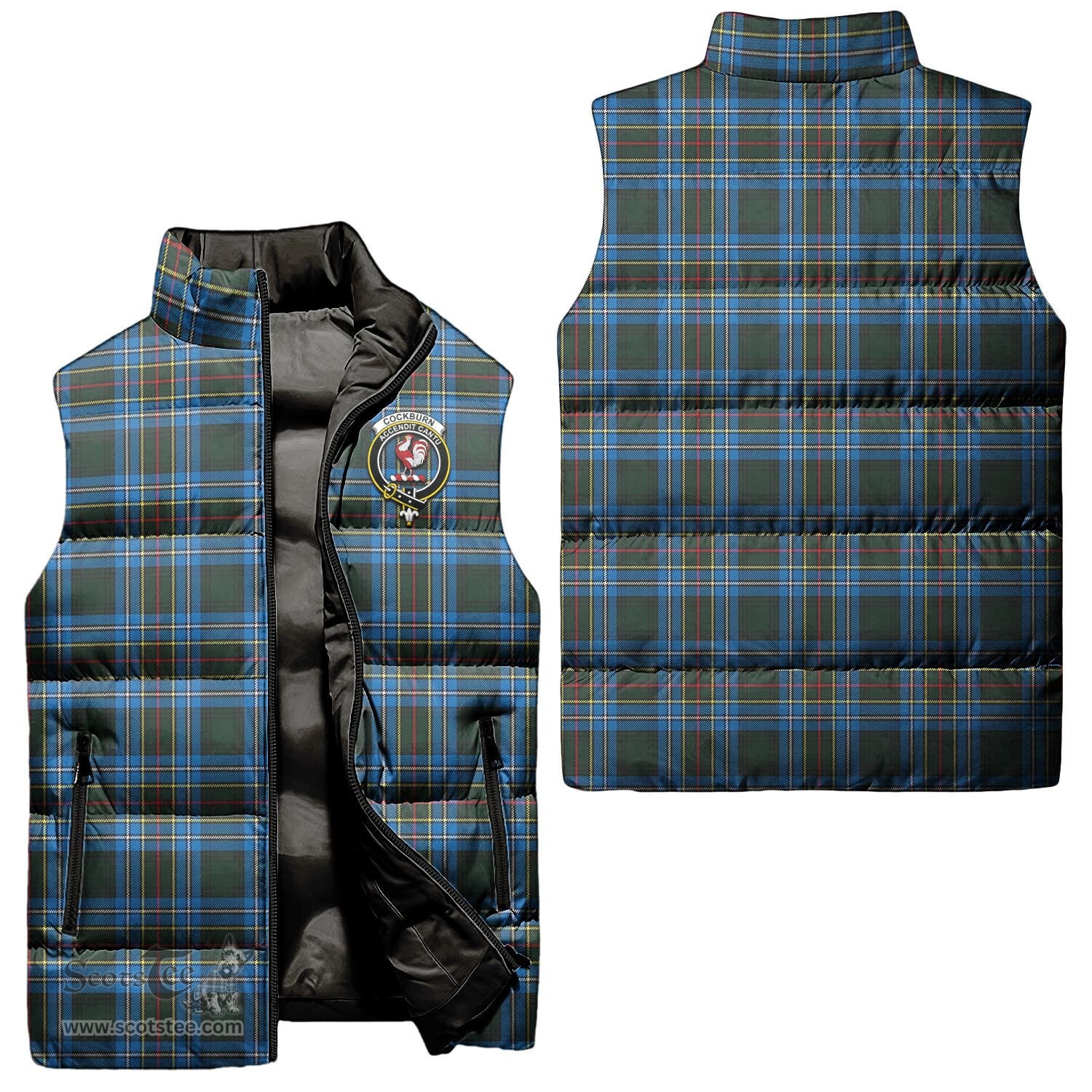 Scottish Cockburn Modern Clan Tartan Puffer Vest, Family Crest Plaid Sleeveless Down Jacket Scottish Plaid Tartan Plaid - ScotsTee - scotstee.com
