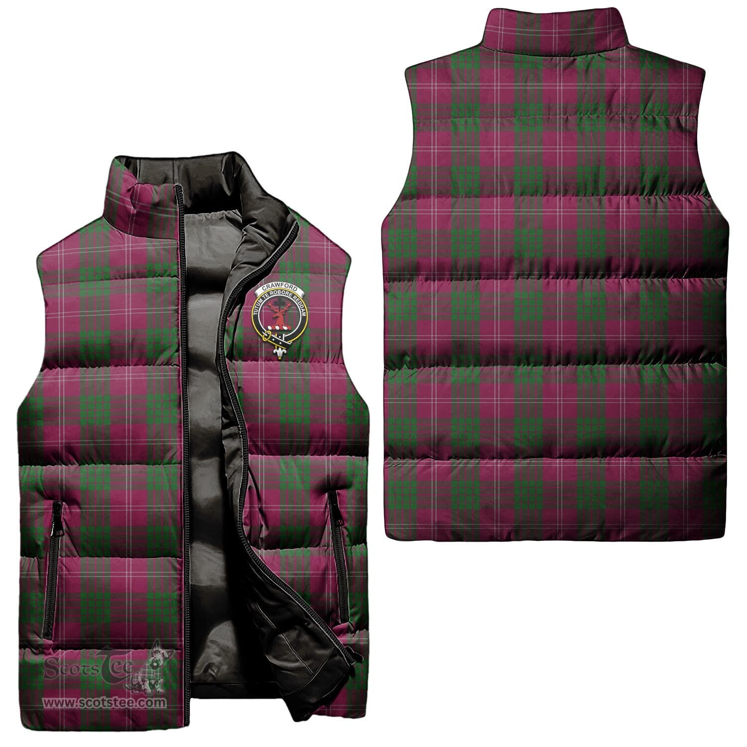 Scottish Crawford Clan Tartan Puffer Vest, Family Crest Plaid Sleeveless Down Jacket Scottish Plaid Tartan Plaid - ScotsTee - scotstee.com