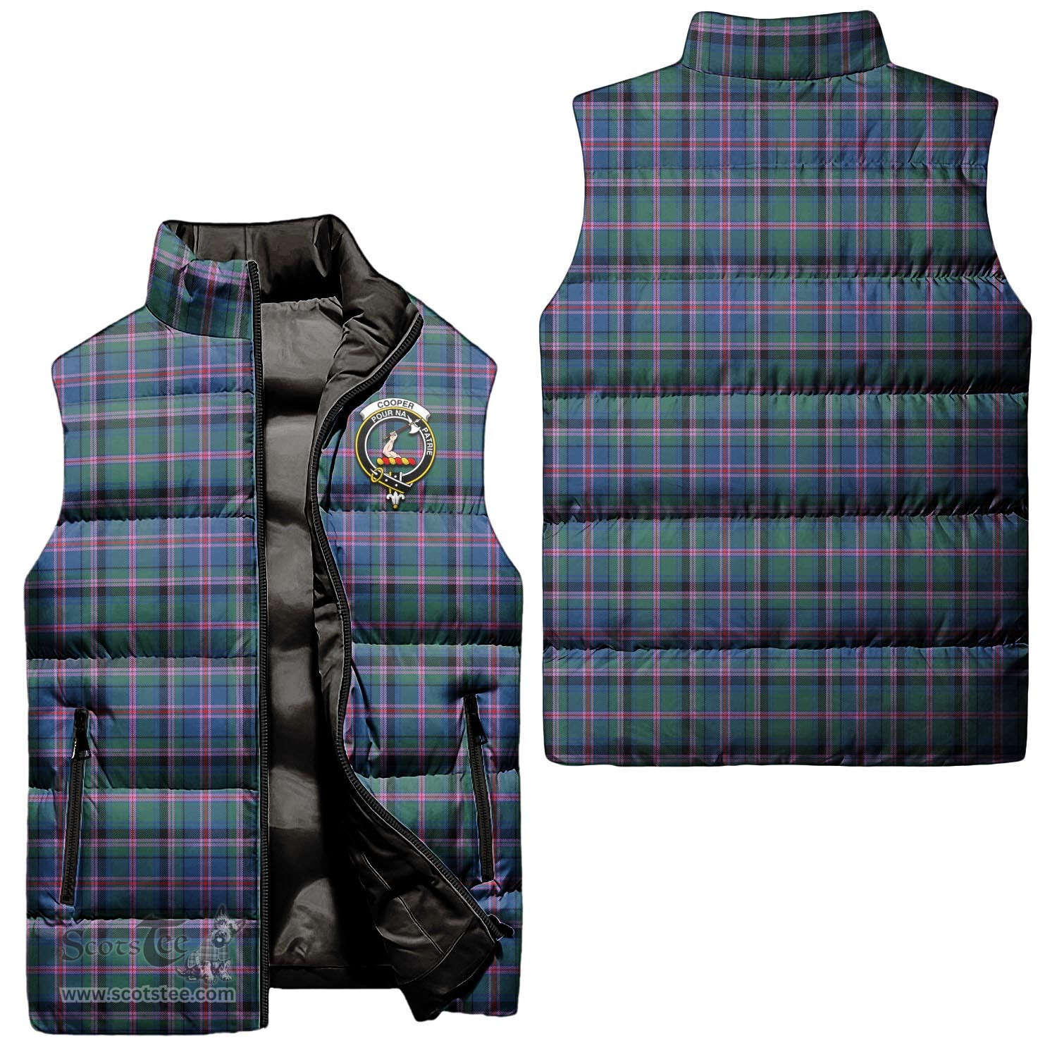 Scottish Cooper Clan Tartan Puffer Vest, Family Crest Plaid Sleeveless Down Jacket Scottish Plaid Tartan Plaid - ScotsTee - scotstee.com