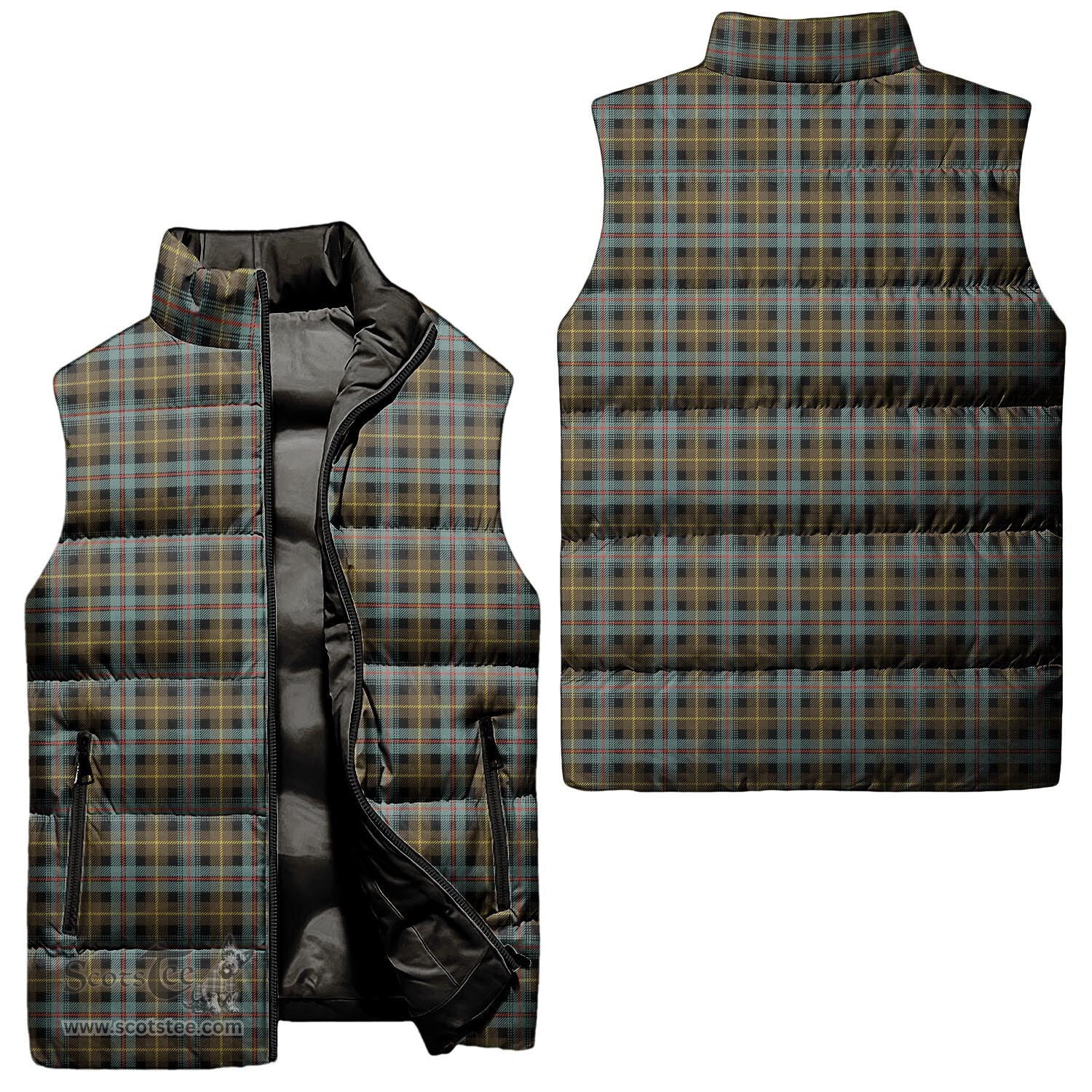 Scottish Farquharson Weathered Tartan Tartan Puffer Vest, Tartan Plaid Sleeveless Down Jacket Scottish Plaid Tartan Plaid - ScotsTee - scotstee.com