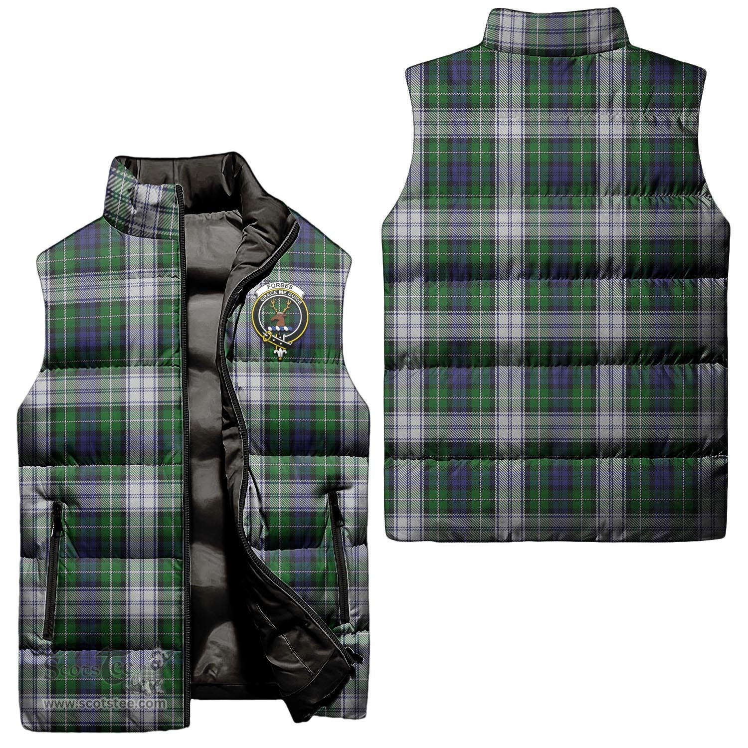 Scottish Forbes Dress Clan Tartan Puffer Vest, Family Crest Plaid Sleeveless Down Jacket Scottish Plaid Tartan Plaid - ScotsTee - scotstee.com