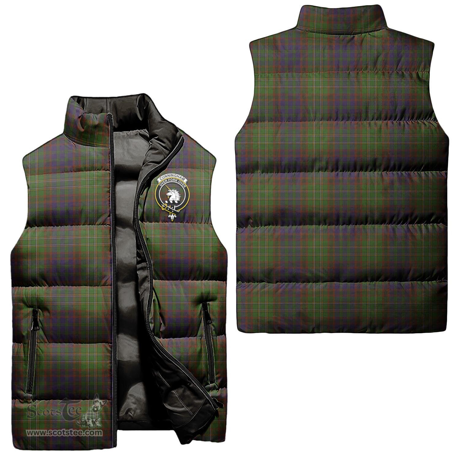 Scottish Cunningham Hunting Modern Clan Tartan Puffer Vest, Family Crest Plaid Sleeveless Down Jacket Scottish Plaid Tartan Plaid - ScotsTee - scotstee.com