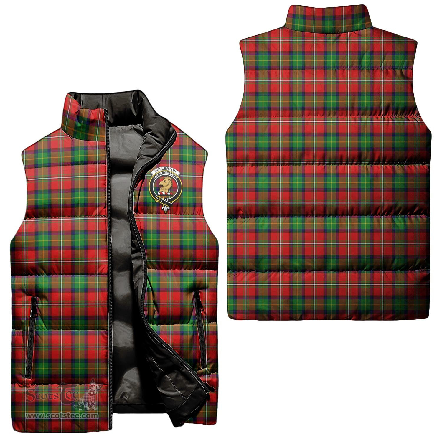 Scottish Fullerton Clan Tartan Puffer Vest, Family Crest Plaid Sleeveless Down Jacket Scottish Plaid Tartan Plaid - ScotsTee - scotstee.com
