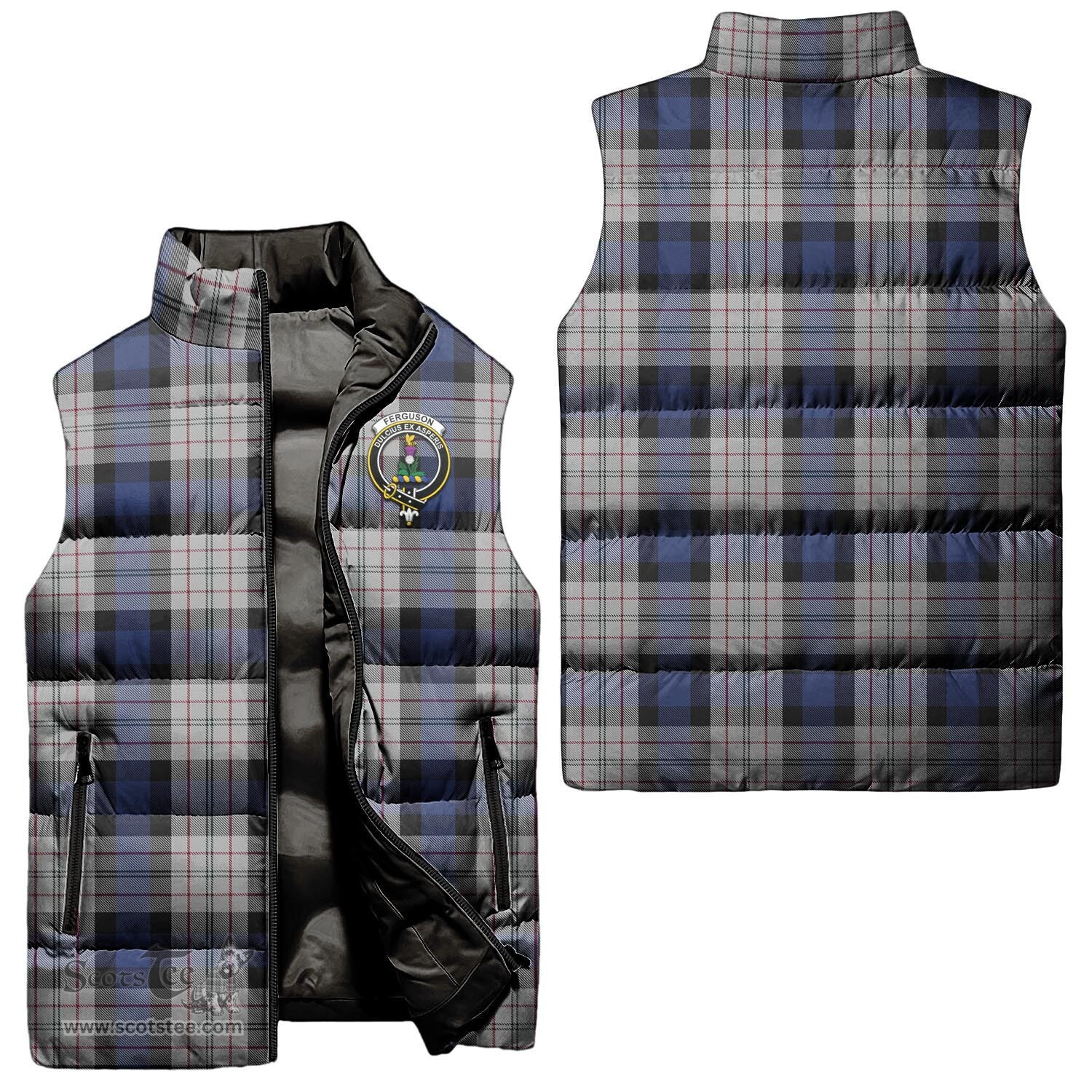 Scottish Ferguson Dress Clan Tartan Puffer Vest, Family Crest Plaid Sleeveless Down Jacket Scottish Plaid Tartan Plaid - ScotsTee - scotstee.com
