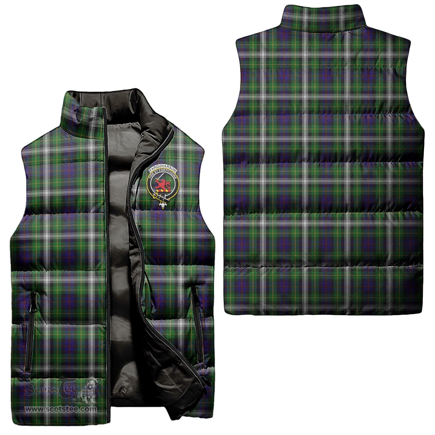 Scottish Farquharson Dress Clan Tartan Puffer Vest, Family Crest Plaid Sleeveless Down Jacket Scottish Plaid Tartan Plaid - ScotsTee - scotstee.com