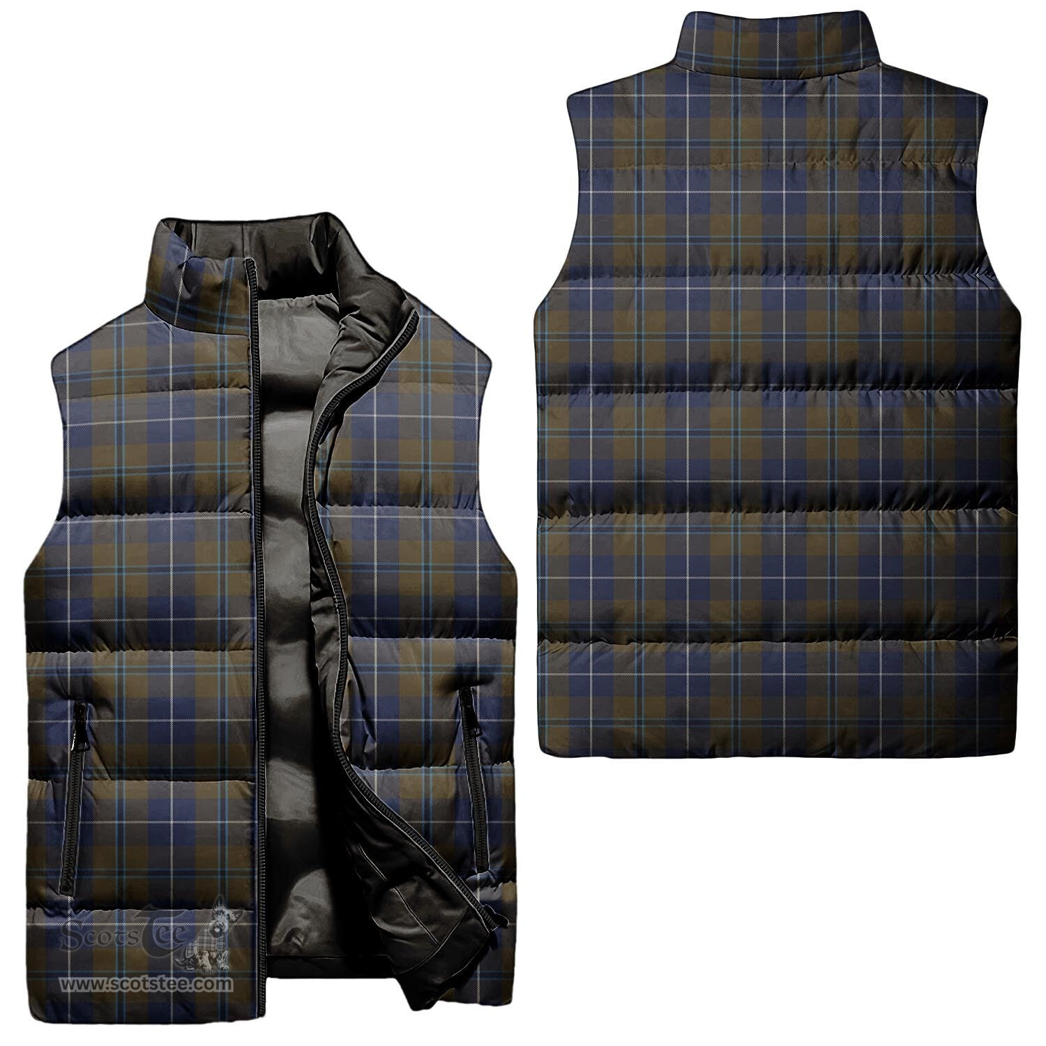 Scottish Douglas Brown Tartan Tartan Puffer Vest, Tartan Plaid Sleeveless Down Jacket Scottish Plaid Tartan Plaid - ScotsTee - scotstee.com
