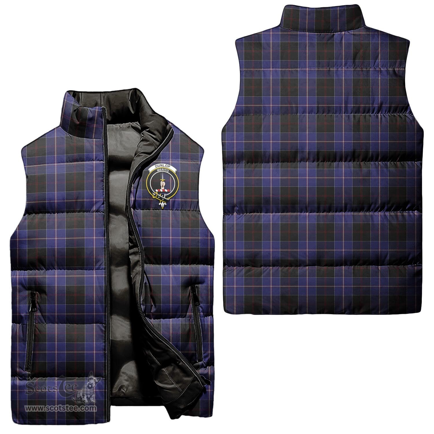 Scottish Dunlop Clan Tartan Puffer Vest, Family Crest Plaid Sleeveless Down Jacket Scottish Plaid Tartan Plaid - ScotsTee - scotstee.com