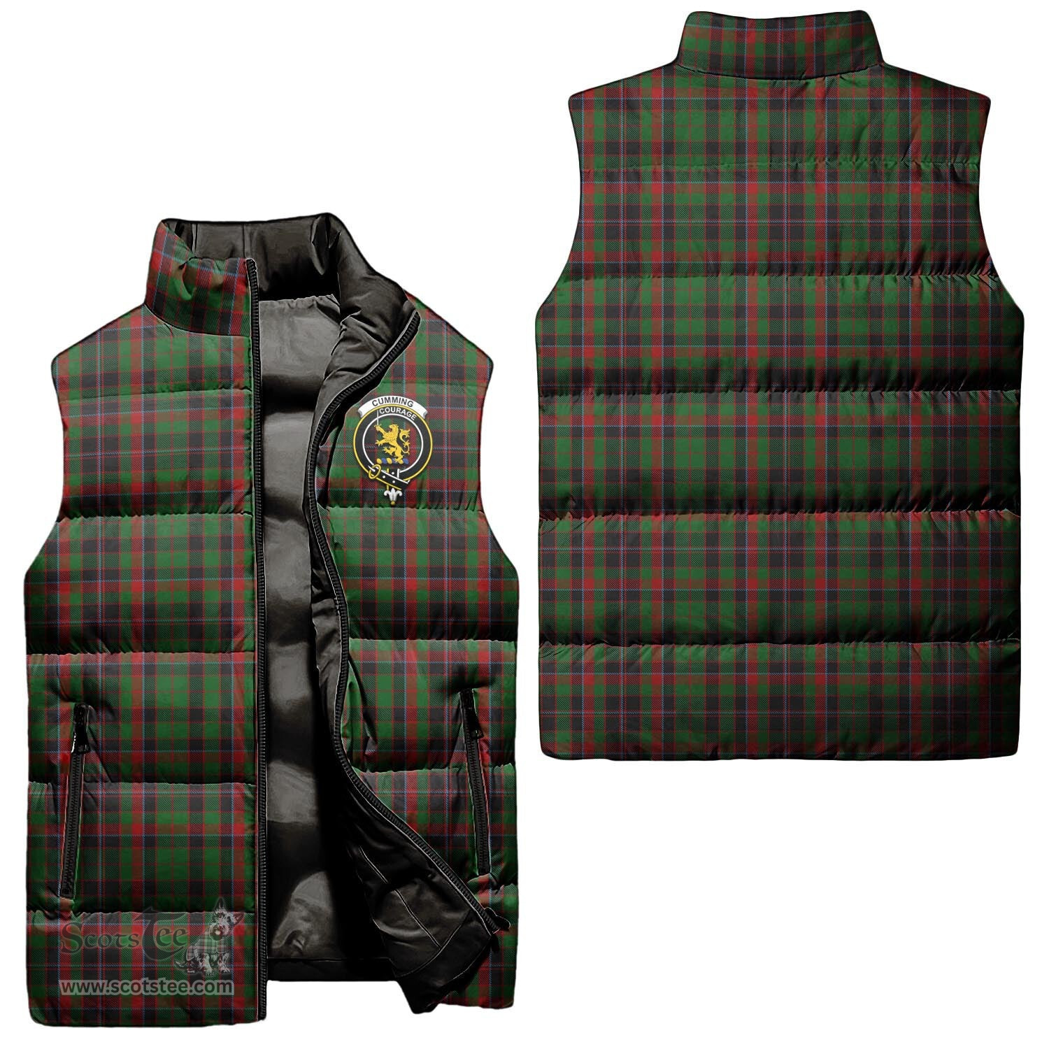 Scottish Cumming Hunting Clan Tartan Puffer Vest, Family Crest Plaid Sleeveless Down Jacket Scottish Plaid Tartan Plaid - ScotsTee - scotstee.com