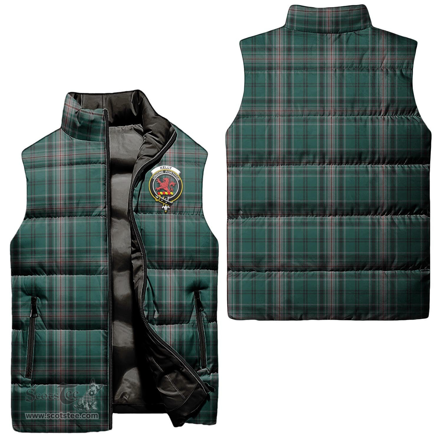 Scottish Kelly of Sleat Hunting Clan Tartan Puffer Vest, Family Crest Plaid Sleeveless Down Jacket Scottish Plaid Tartan Plaid - ScotsTee - scotstee.com