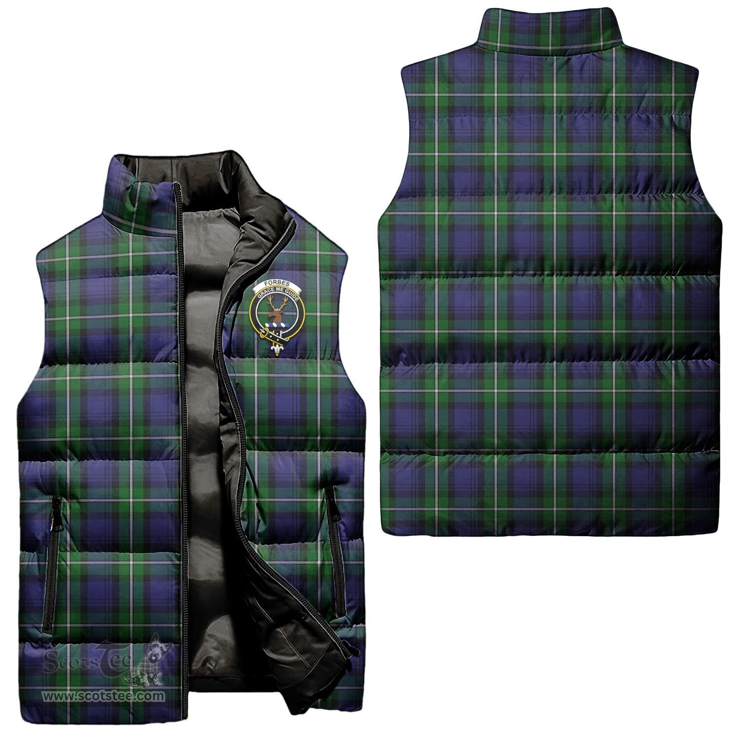 Scottish Forbes Clan Tartan Puffer Vest, Family Crest Plaid Sleeveless Down Jacket Scottish Plaid Tartan Plaid - ScotsTee - scotstee.com
