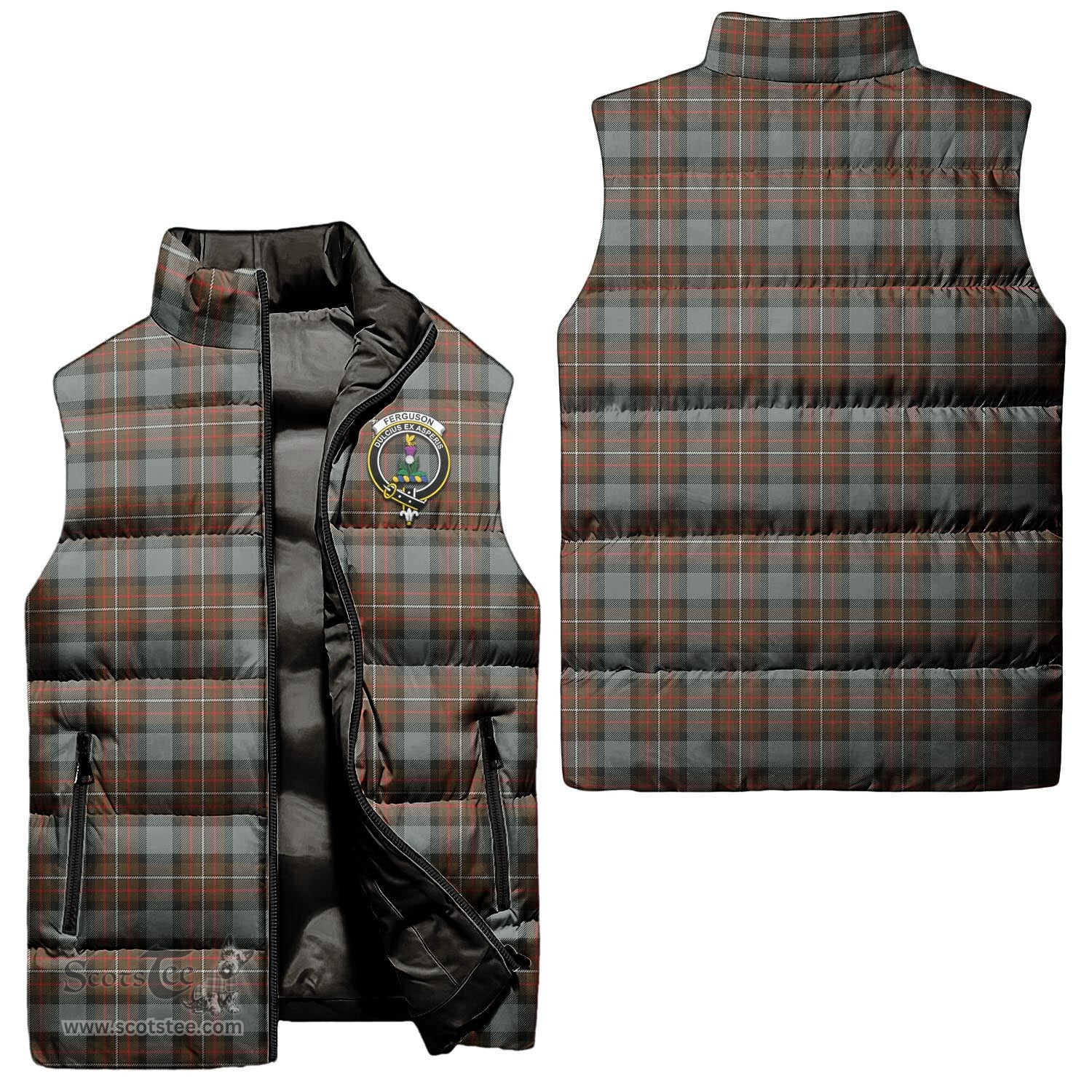 Scottish Ferguson Weathered Clan Tartan Puffer Vest, Family Crest Plaid Sleeveless Down Jacket Scottish Plaid Tartan Plaid - ScotsTee - scotstee.com