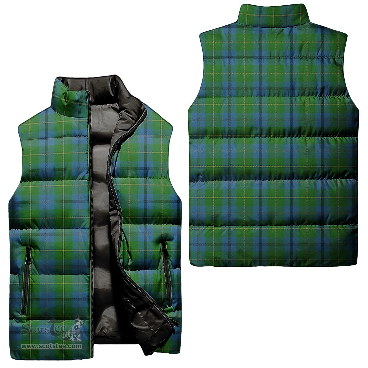 Scottish Johnstone (Johnston) Tartan Tartan Puffer Vest, Tartan Plaid Sleeveless Down Jacket Scottish Plaid Tartan Plaid - ScotsTee - scotstee.com