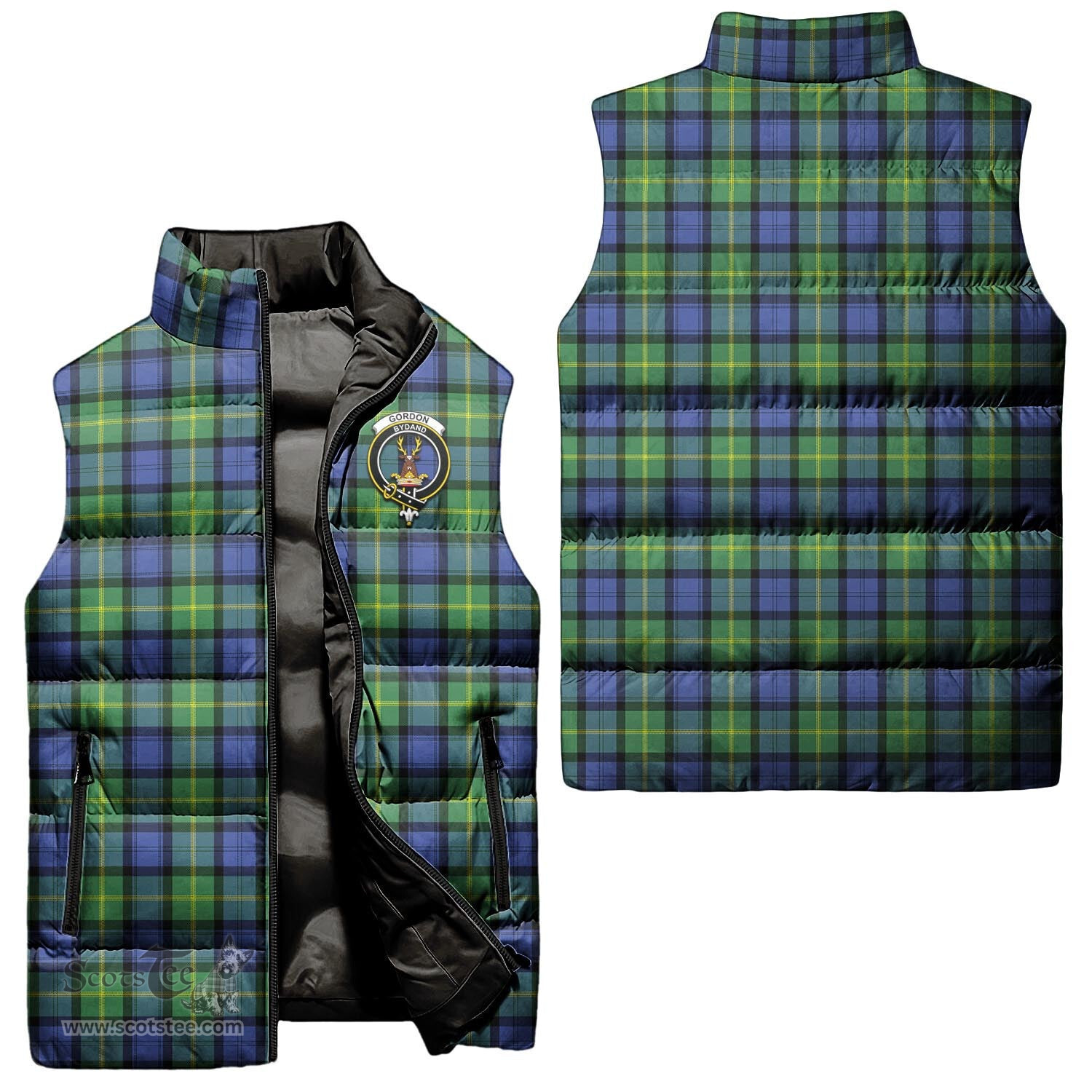 Scottish Gordon Old Ancient Clan Tartan Puffer Vest, Family Crest Plaid Sleeveless Down Jacket Scottish Plaid Tartan Plaid - ScotsTee - scotstee.com