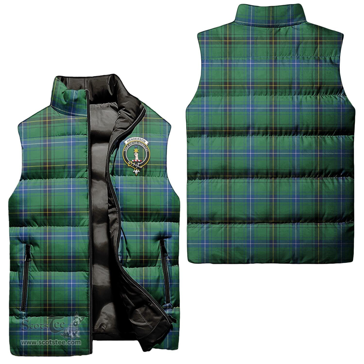 Scottish Henderson Ancient Clan Tartan Puffer Vest, Family Crest Plaid Sleeveless Down Jacket Scottish Plaid Tartan Plaid - ScotsTee - scotstee.com