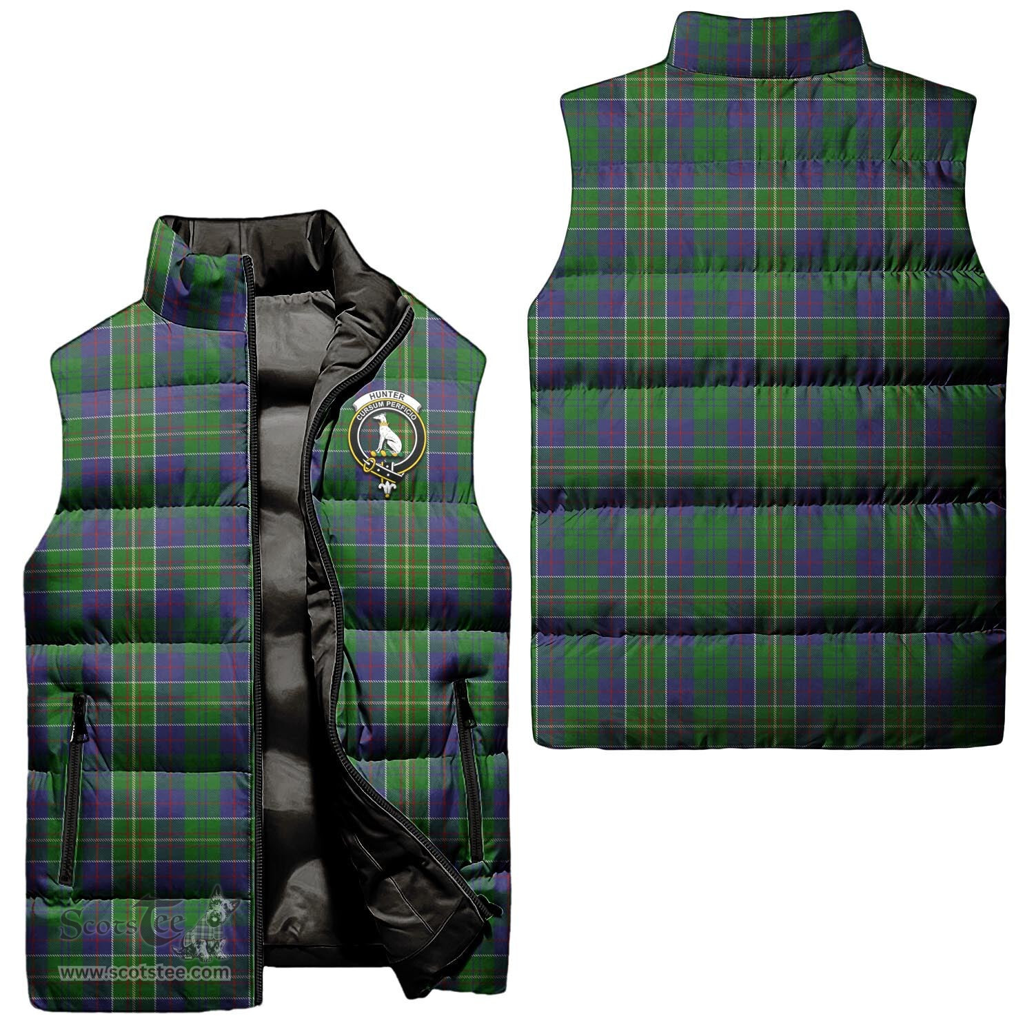 Scottish Hunter of Hunterston Clan Tartan Puffer Vest, Family Crest Plaid Sleeveless Down Jacket Scottish Plaid Tartan Plaid - ScotsTee - scotstee.com