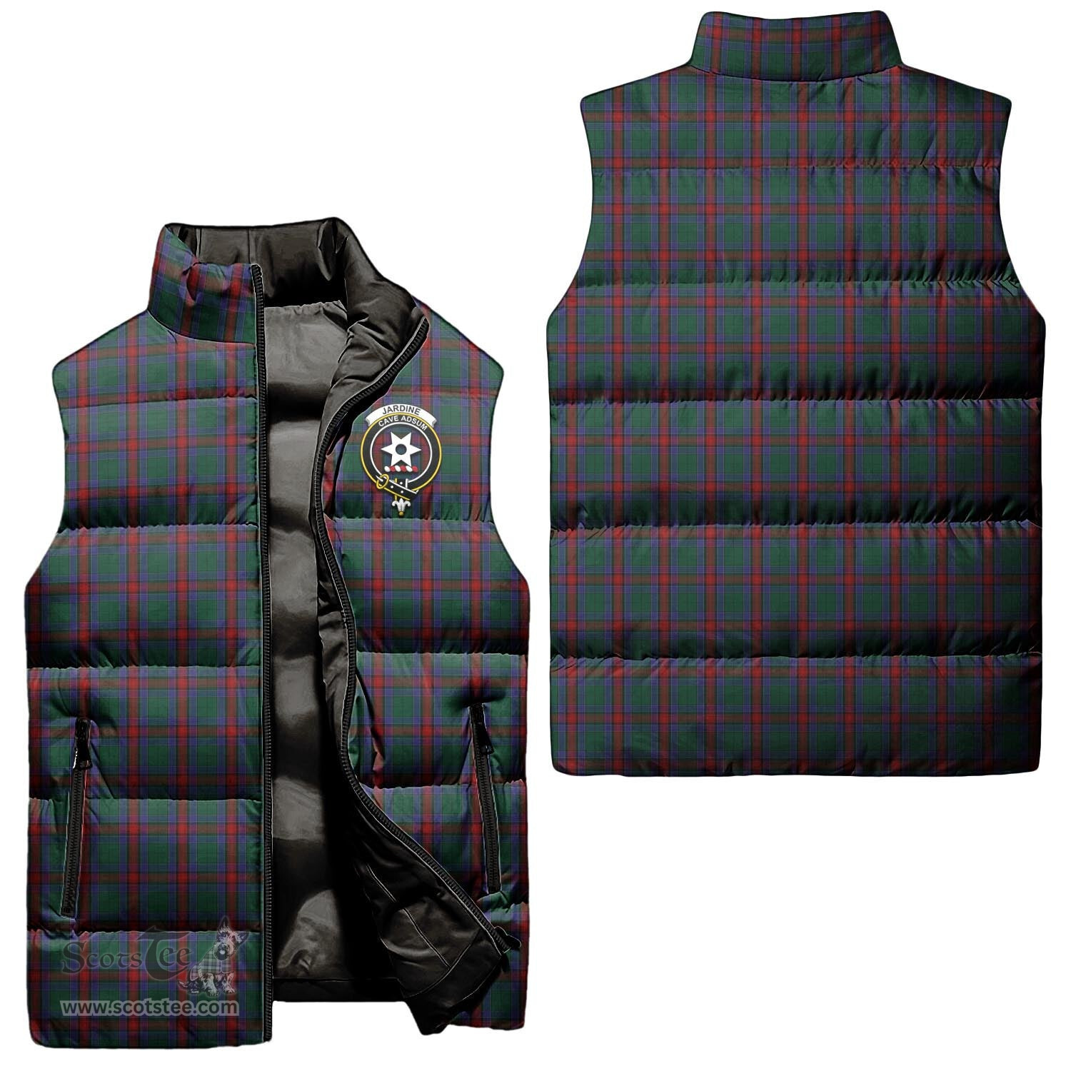 Scottish Jardine Dress Clan Tartan Puffer Vest, Family Crest Plaid Sleeveless Down Jacket Scottish Plaid Tartan Plaid - ScotsTee - scotstee.com