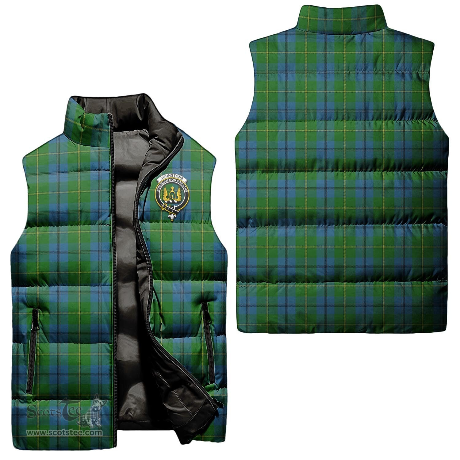 Scottish Johnstone Clan Tartan Puffer Vest, Family Crest Plaid Sleeveless Down Jacket Scottish Plaid Tartan Plaid - ScotsTee - scotstee.com