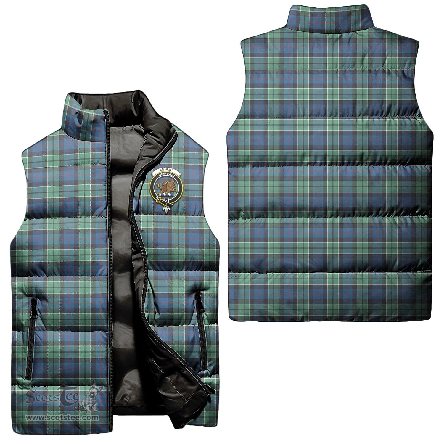 Scottish Leslie Hunting Ancient Clan Tartan Puffer Vest, Family Crest Plaid Sleeveless Down Jacket Scottish Plaid Tartan Plaid - ScotsTee - scotstee.com