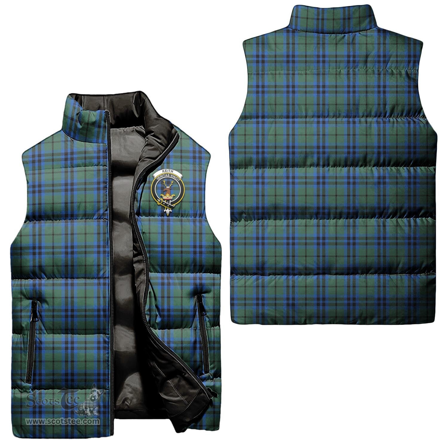 Scottish Keith Clan Tartan Puffer Vest, Family Crest Plaid Sleeveless Down Jacket Scottish Plaid Tartan Plaid - ScotsTee - scotstee.com